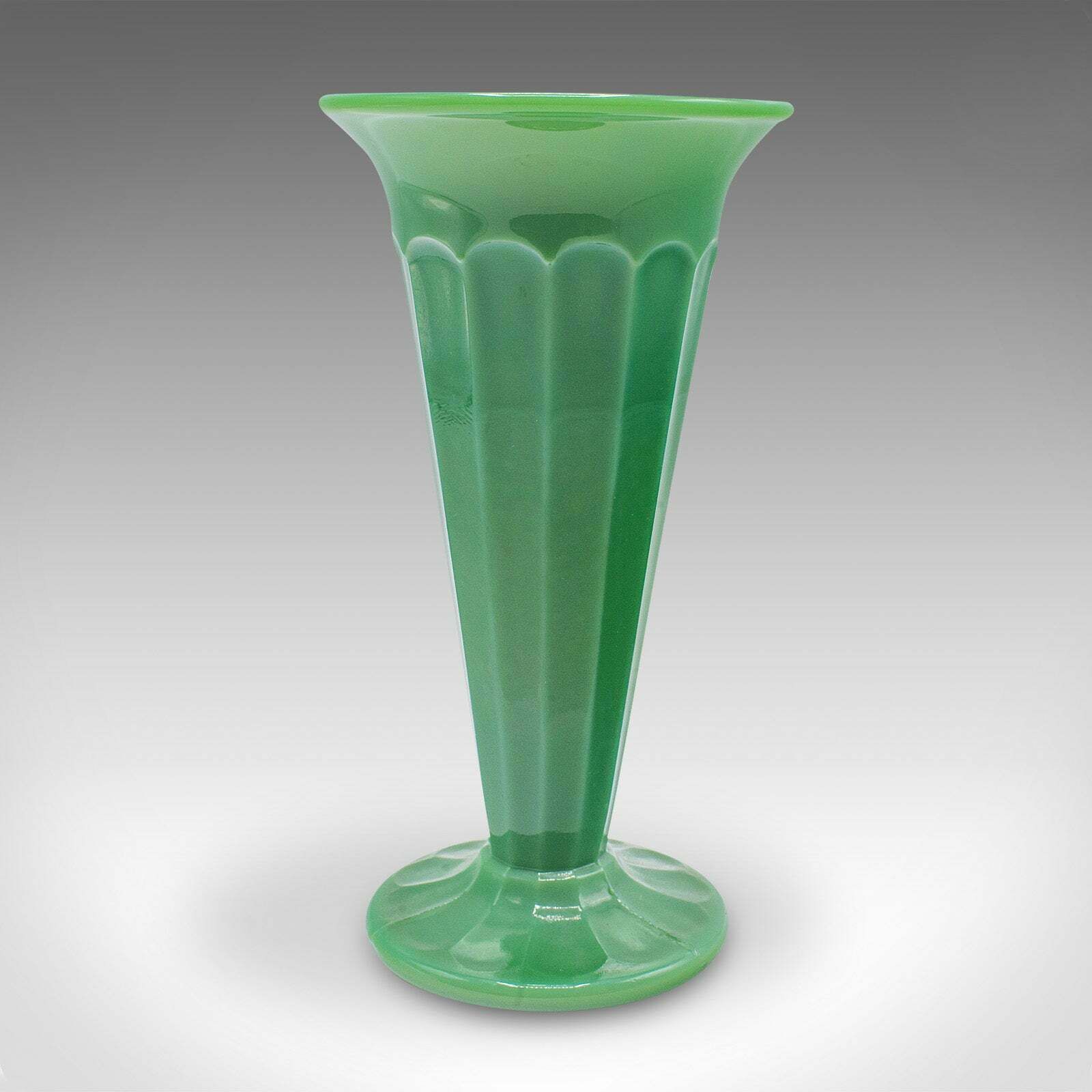 Pair Of Vintage Trumpet Vases, English, Cloud Glass, Flower Sleeve, Art Deco photo 395.0