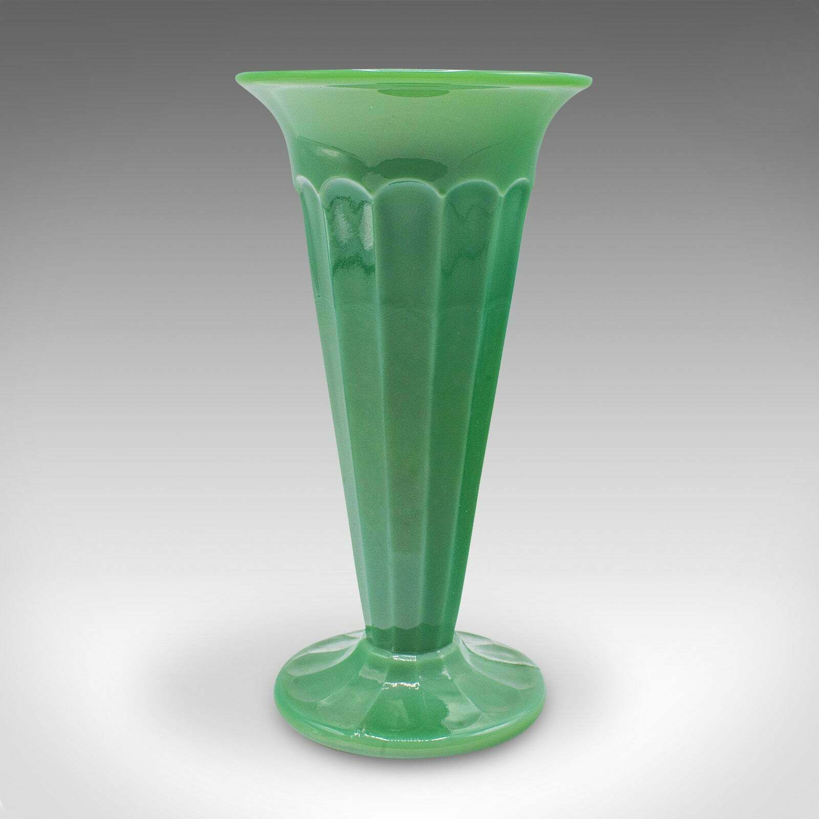 Pair Of Vintage Trumpet Vases, English, Cloud Glass, Flower Sleeve, Art Deco photo vinterior