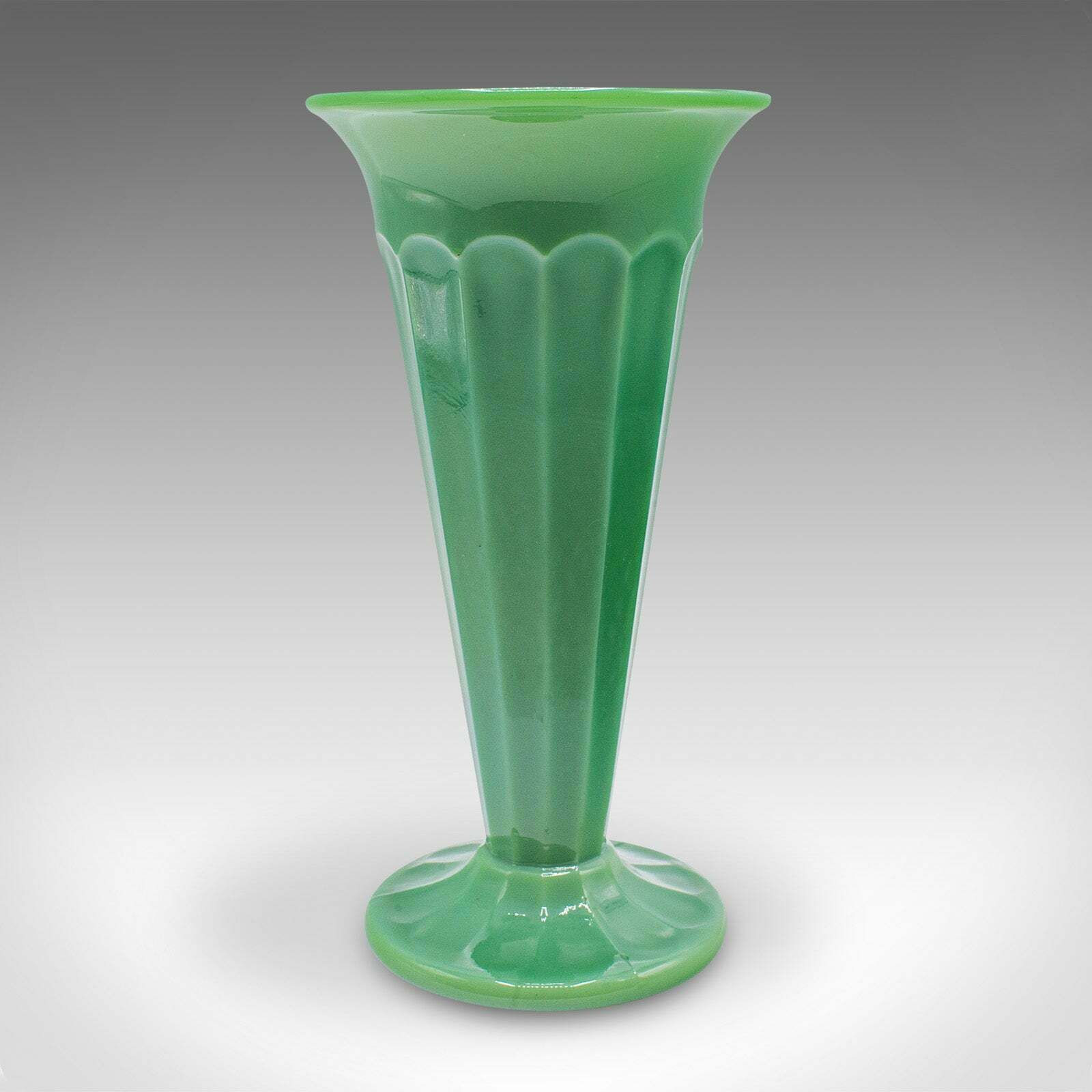 photo furniture Pair Of Vintage Trumpet Vases, English, Cloud Glass, Flower Sleeve, Art Deco