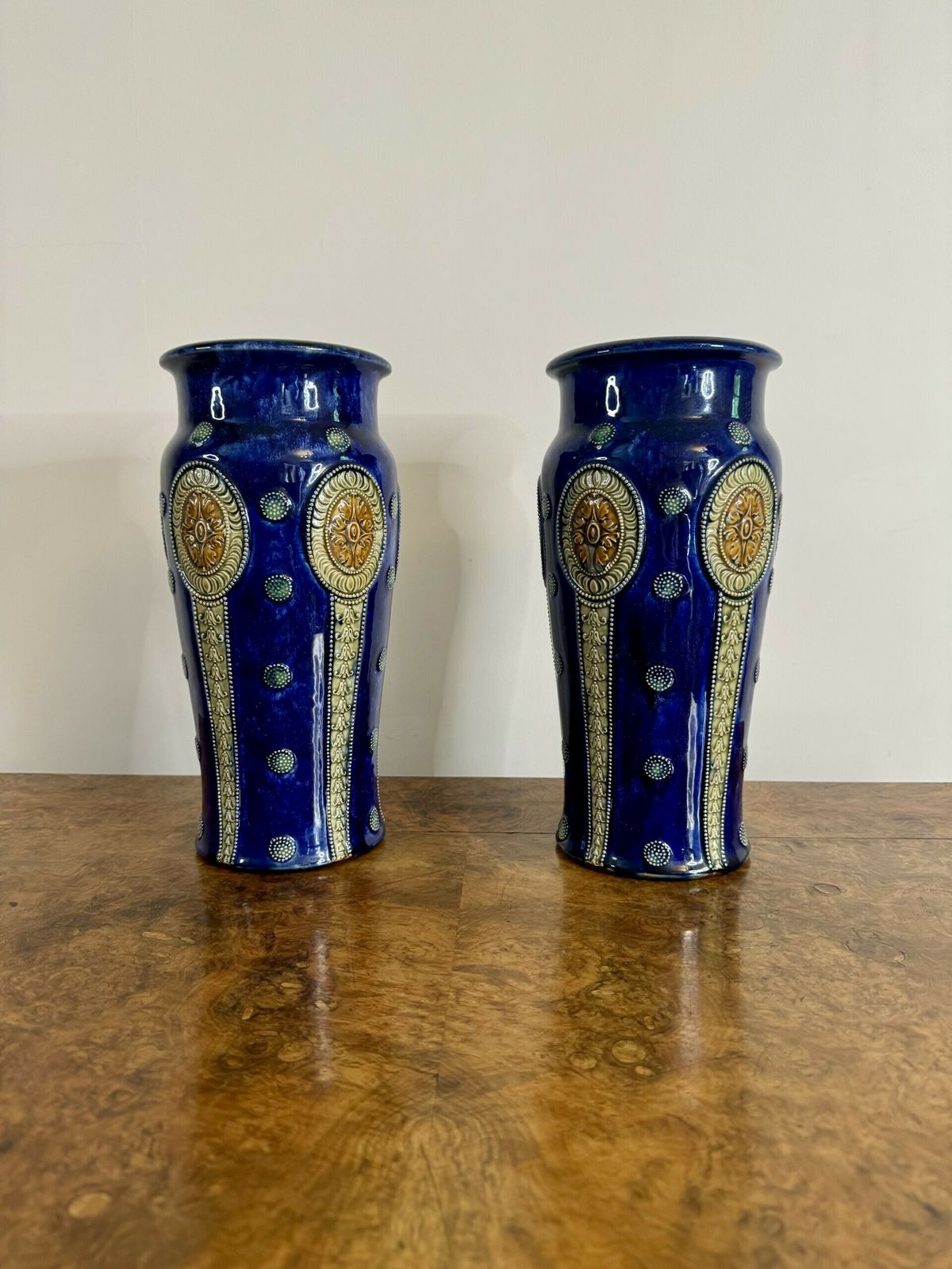Quality Pair Of Large Antique Royal Doulton Vases By Ethel Beard photo for sale