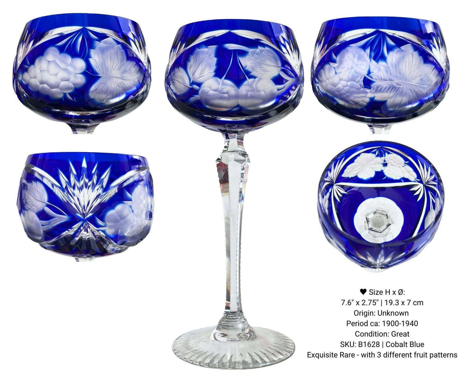 Crystal Wine Glasses Color | 4pcs | Antique Engraved In 4 Colors | Aquamarine photo for sale