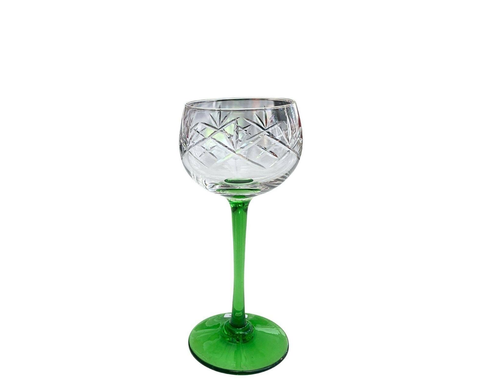 Crystal Wine Glasses | 6pcs | French Antique | Green Stem Cut Bowl photo Home Decor