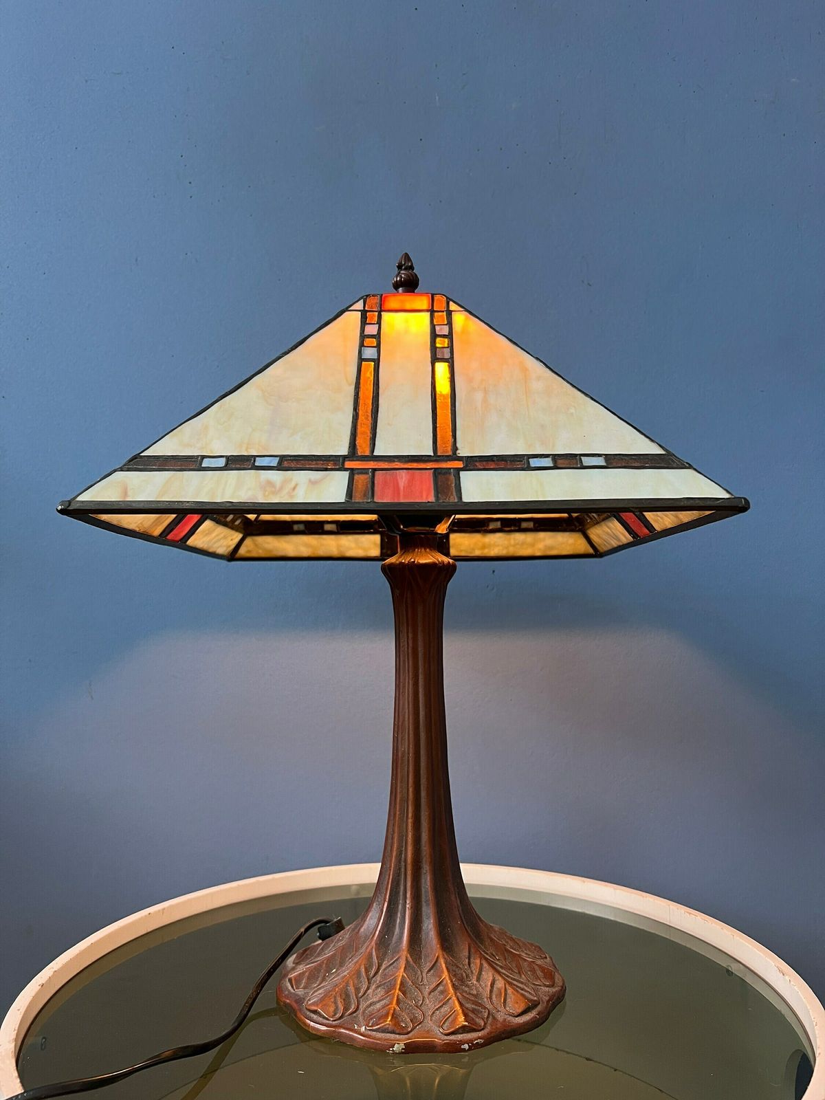 Colourful Tiffany Stained Glass Table Lamp Art Deco Style photo furniture