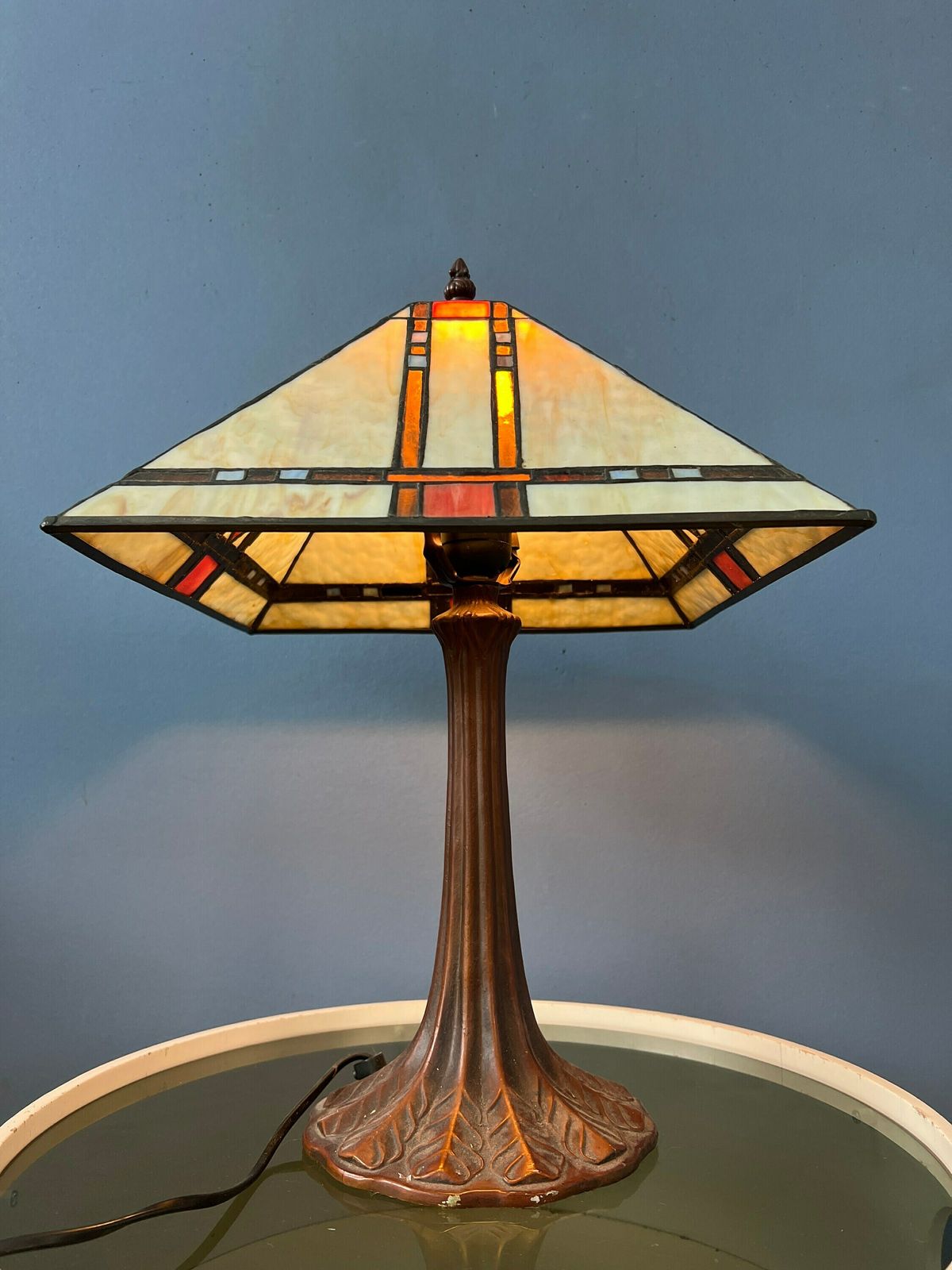 Colourful Tiffany Stained Glass Table Lamp Art Deco Style photo for sale