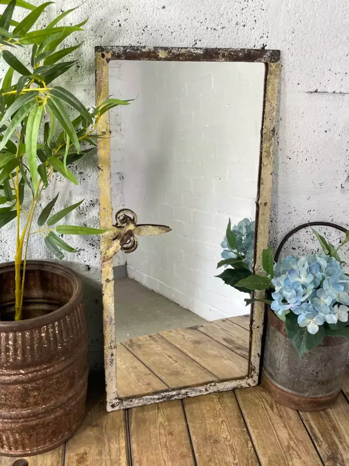 Vintage Reclaimed Industrial Cast Wrougt Iron Metal Window Frame Garden Mirror photo furniture