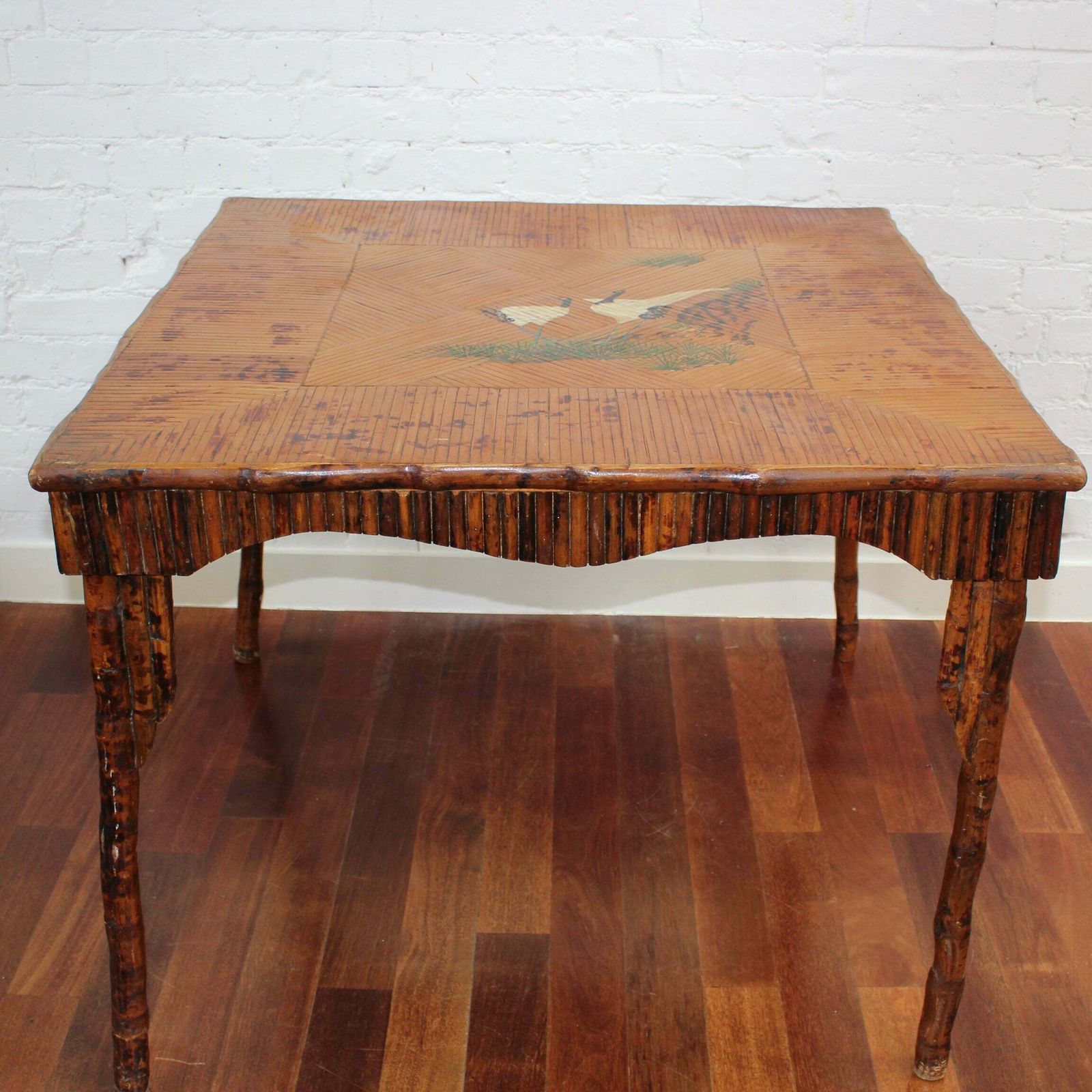Antique Chinoiserie Style Bamboo Rattan Card Table (Circa 1910) photo furniture