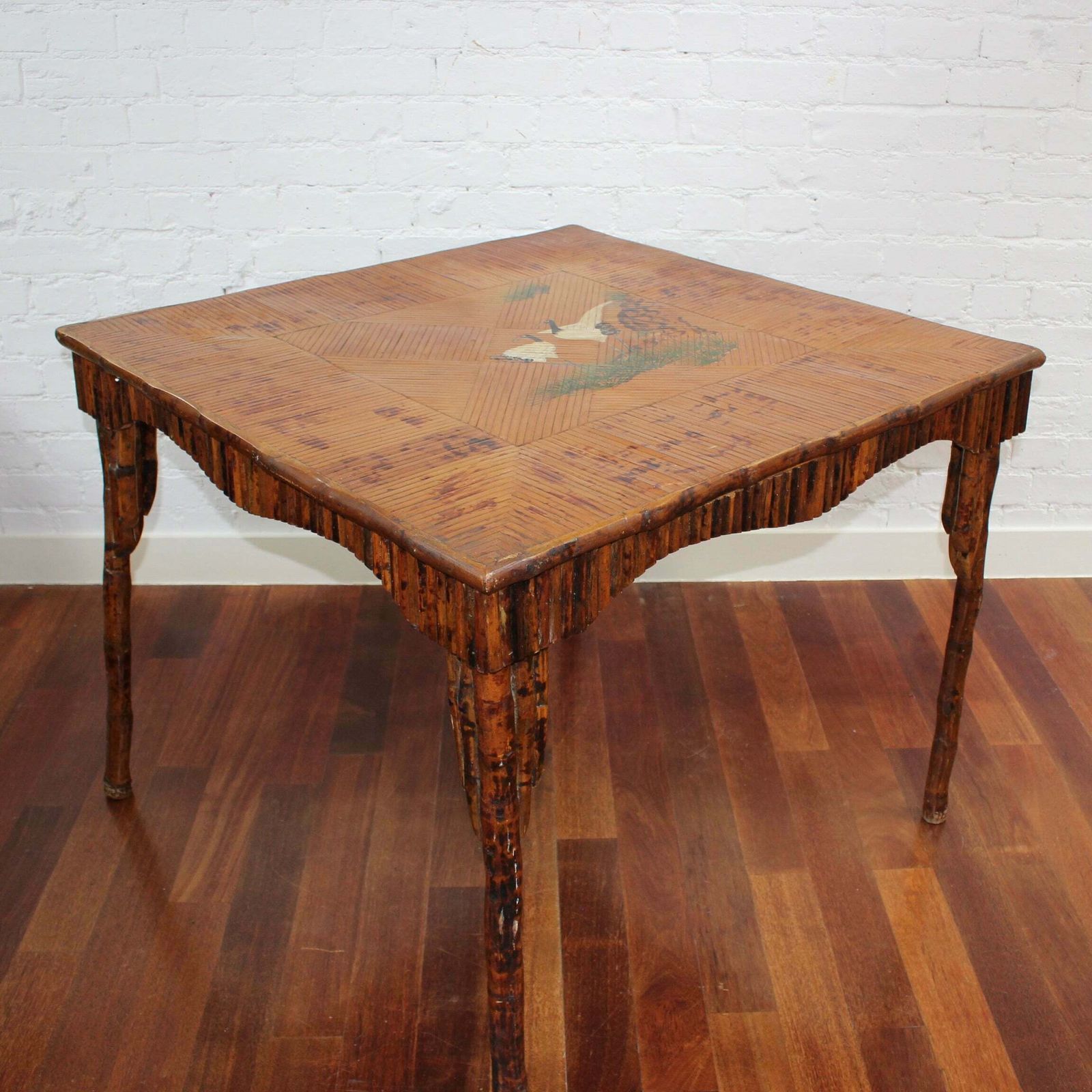 Antique Chinoiserie Style Bamboo Rattan Card Table (Circa 1910) photo for sale