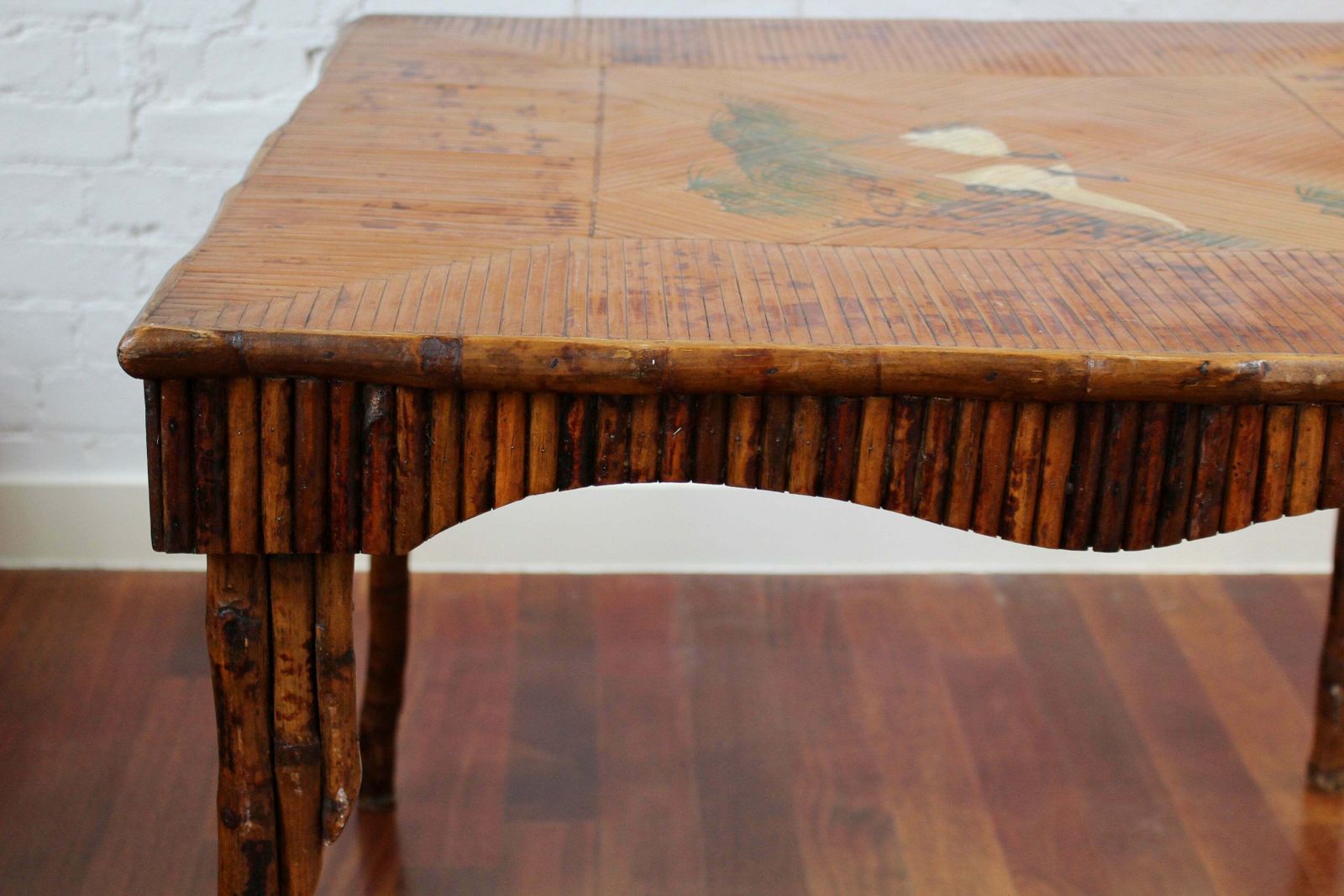 1716.0 Antique Chinoiserie Style Bamboo Rattan Card Table (Circa 1910) photo