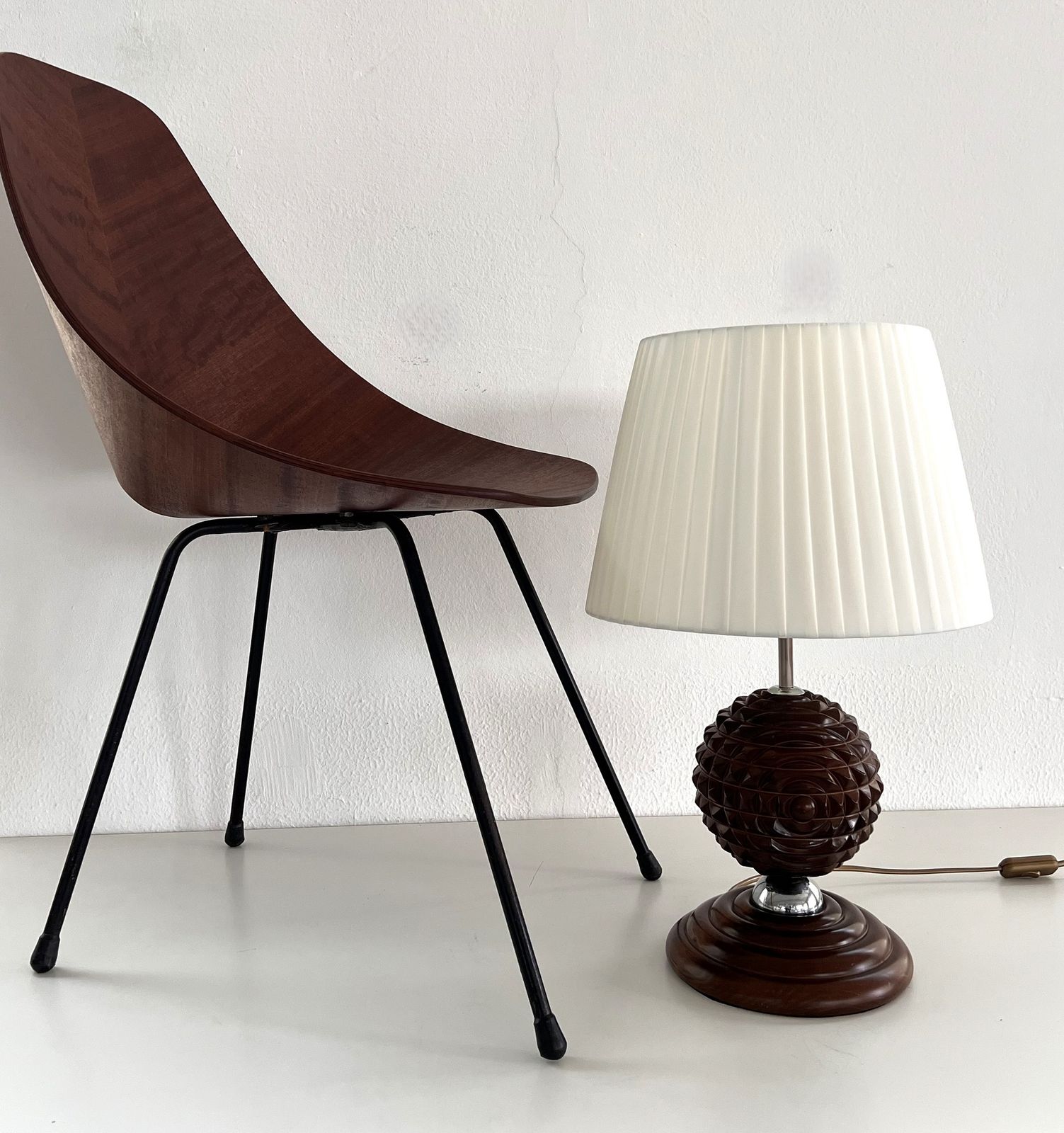 Italian Midcentury Sculptural Table Lamp In Nutwood, 1960s photo furniture
