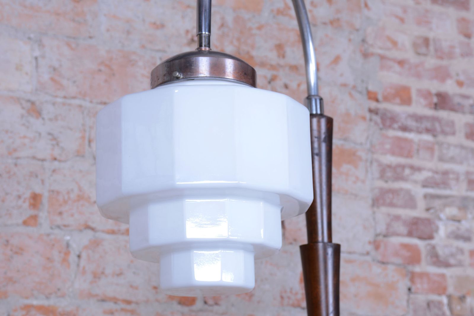 Restored Cubism Floor Lamp, Beech, Chrome Plated Steel, Glass, Czech, 1920s photo for sale