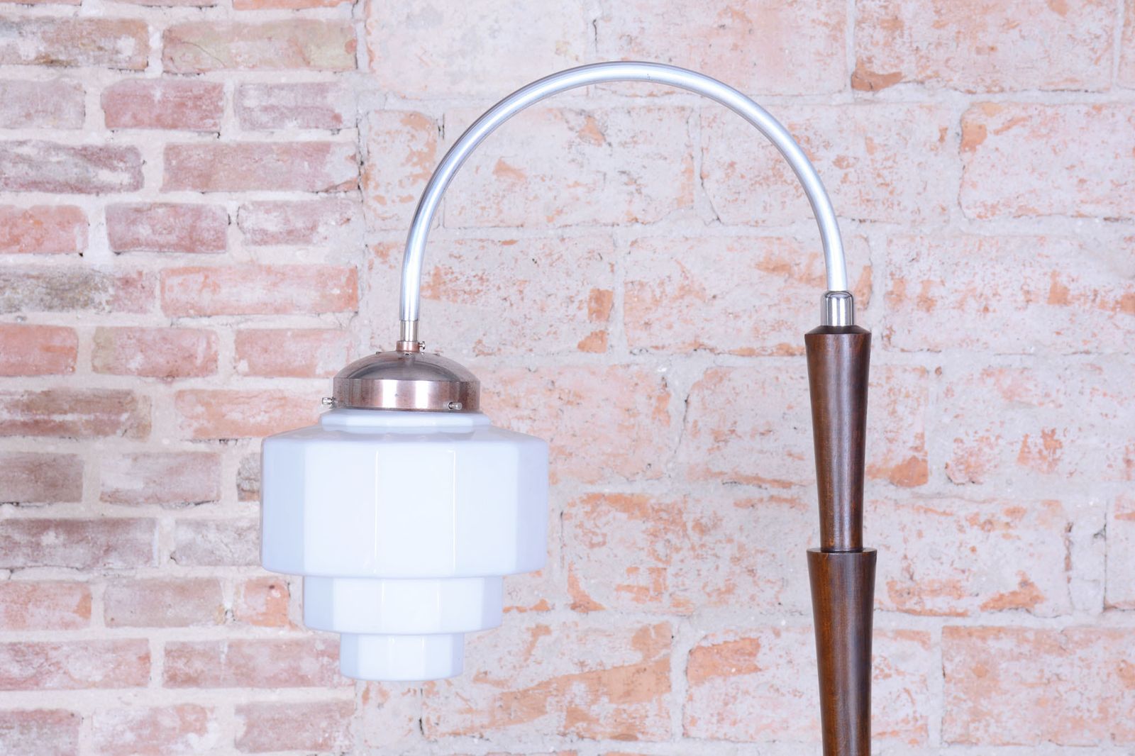 Restored Cubism Floor Lamp, Beech, Chrome Plated Steel, Glass, Czech, 1920s photo Lighting