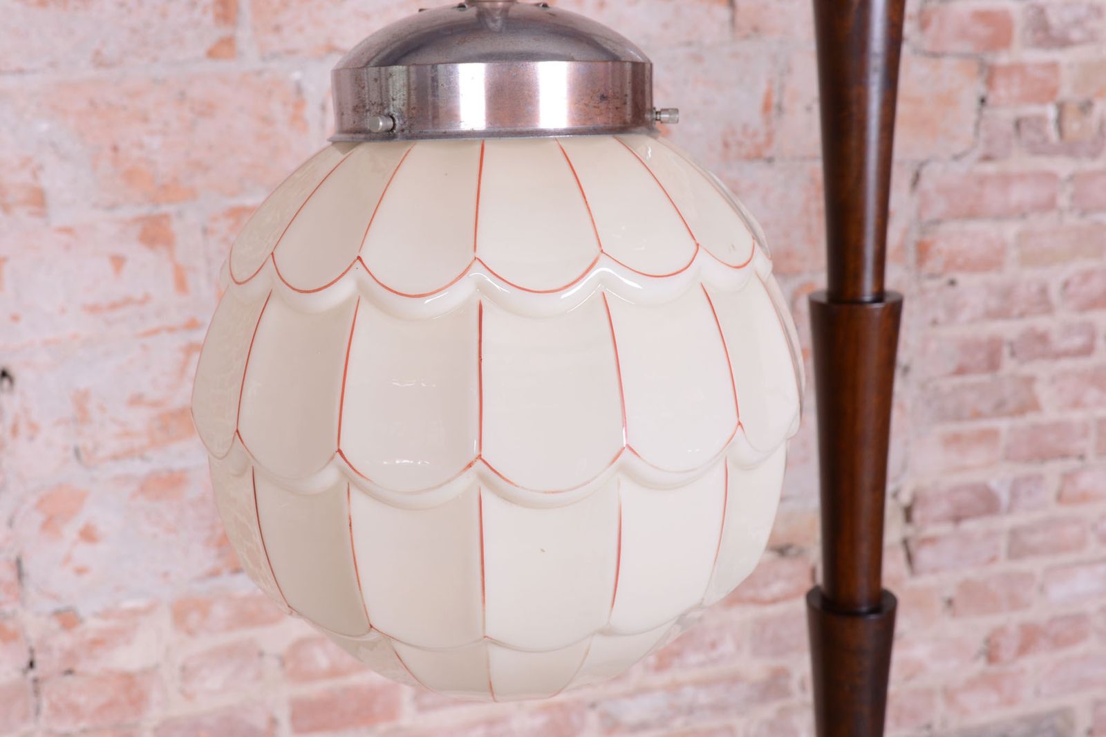 Restored Cubism Floor Lamp, Beech, Chrome, Milk Glass, Rewired, Czech, 1920s photo for sale
