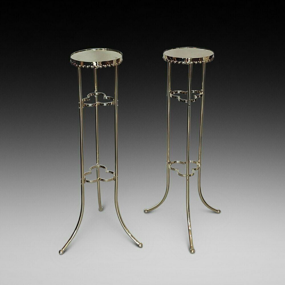 Pair Of Early 20thc Brass Jardiniere Stands photo furniture