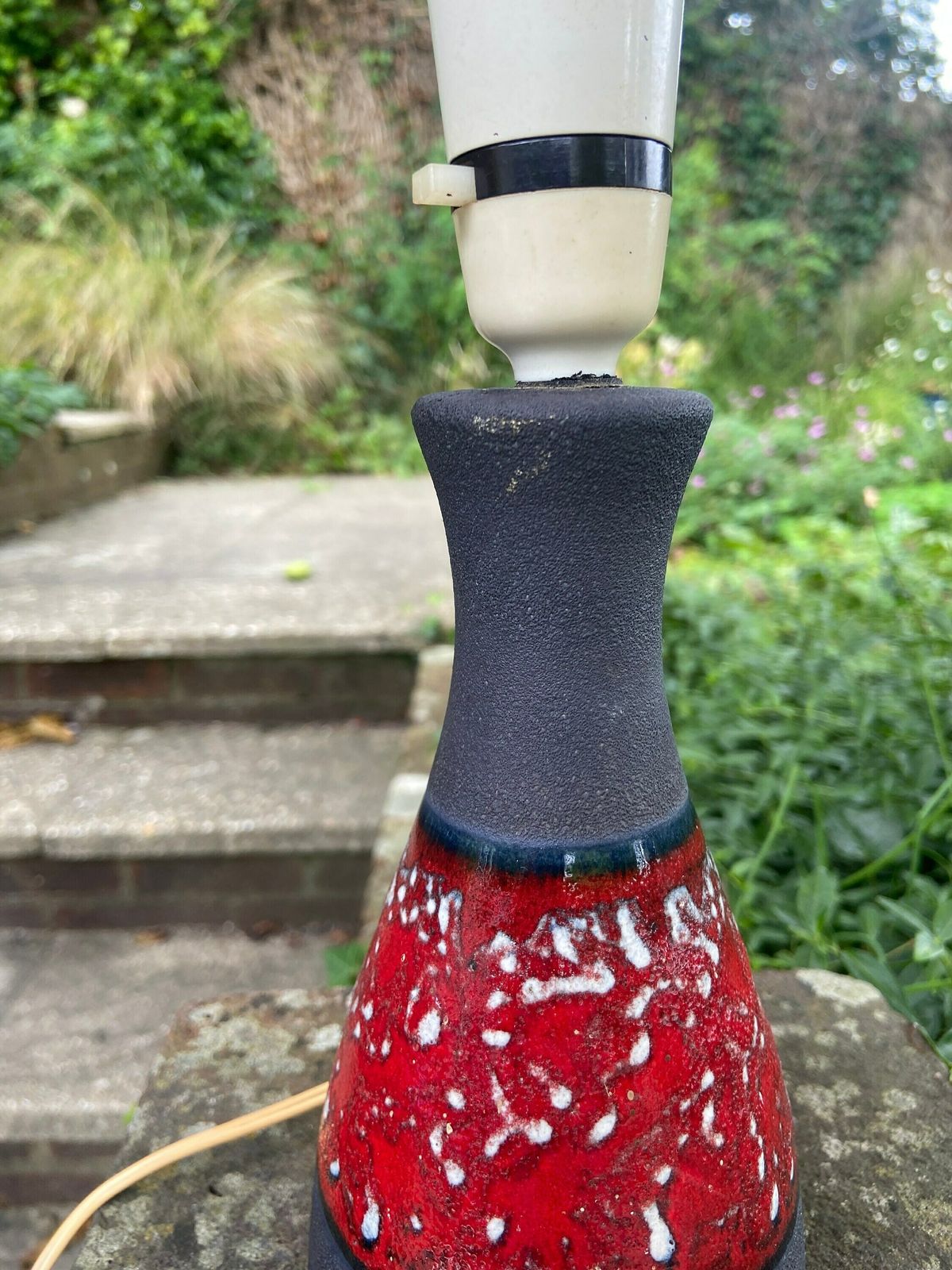 Superb Vintage 1970s Red And Volcanic Grey Table Lamp photo buy