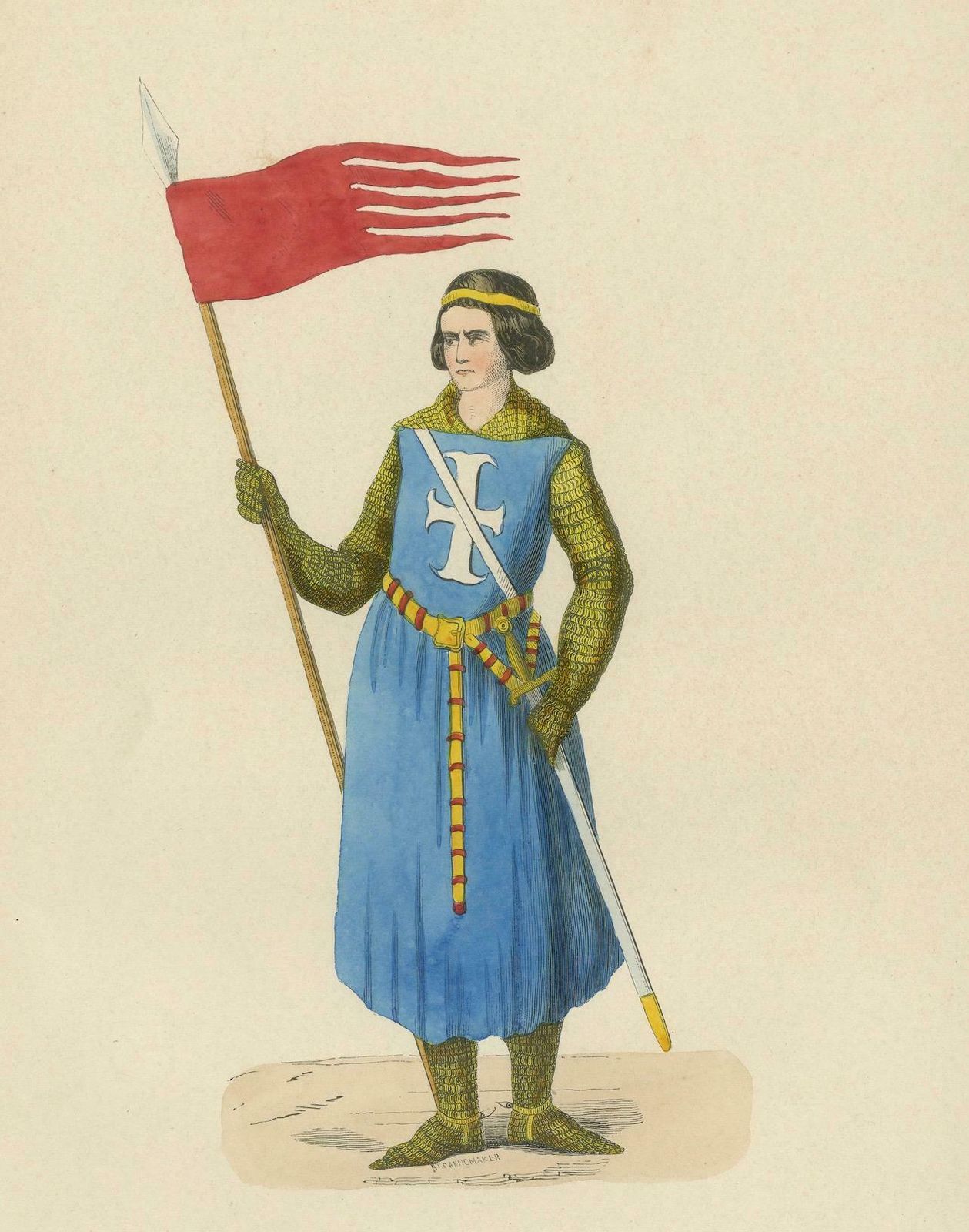 Antique Engraving Of Henri, Seigneur Du Mez: The Banner Bearer 1847 photo 182.0