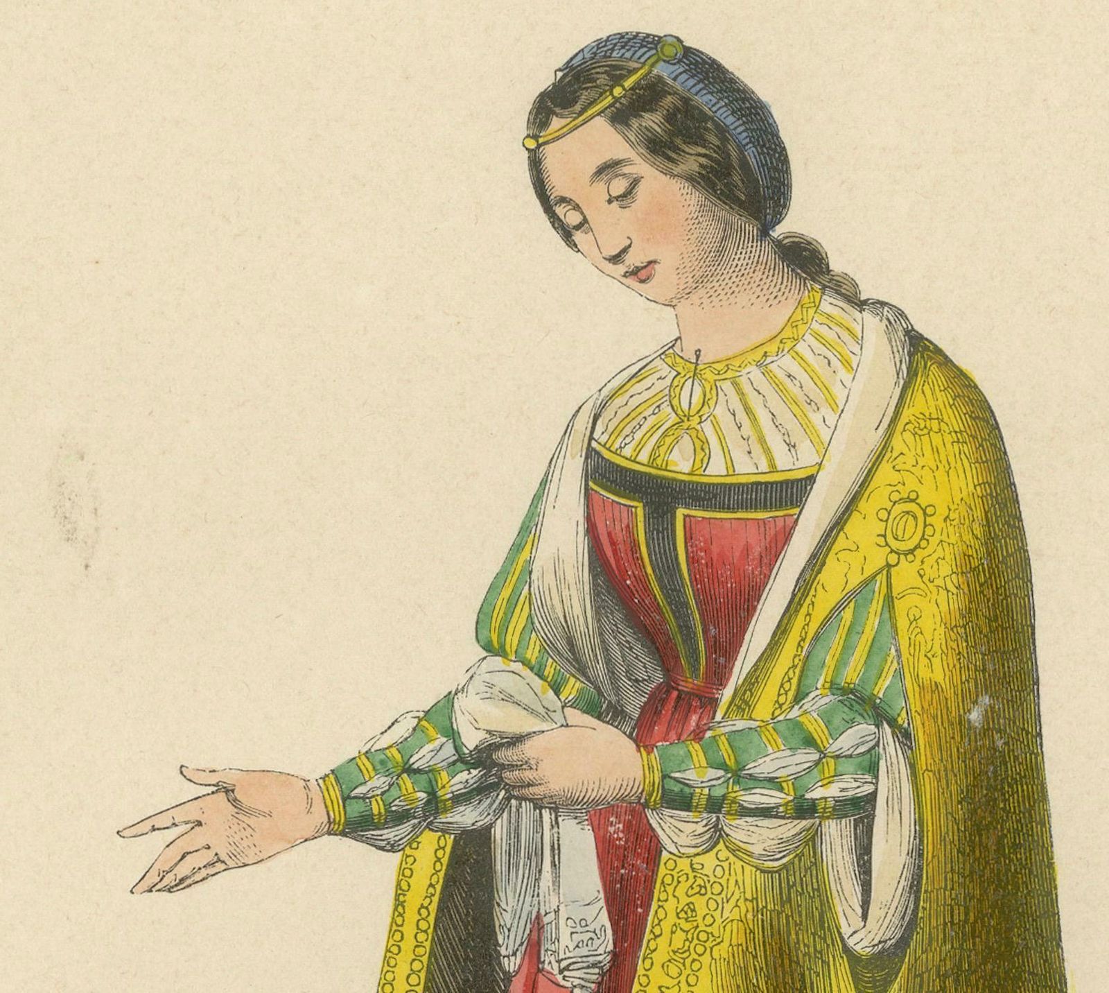 Eleanor Of Portugal Regal And Resplendent Original Old Print Published In 1847 photo for sale