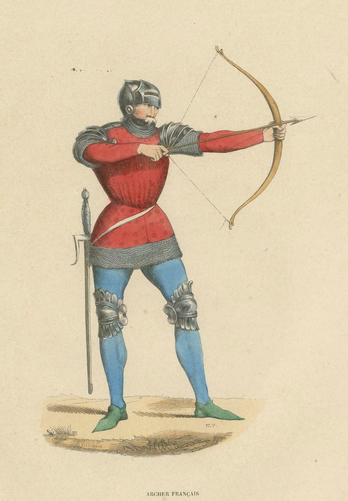 Old Engraving Of The French Archer Precision And Readiness 1847 photo 183.0