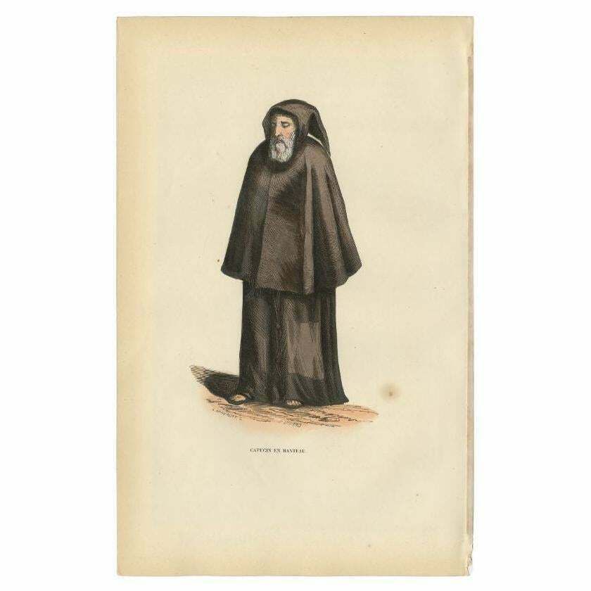 Old Print Of A Capuchin In Coat, A Religious Order Of Franciscan Friars, 1845