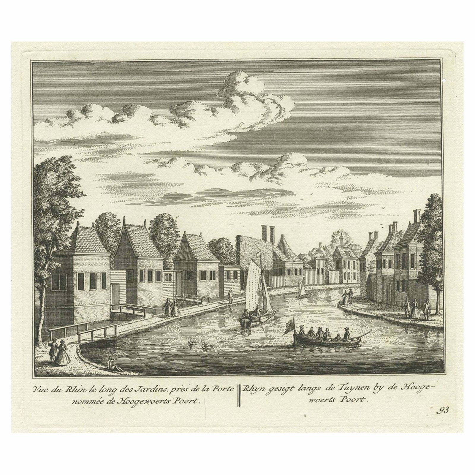Antique Print Of The Rhine River, Leiden, The Netherlands, C.1800