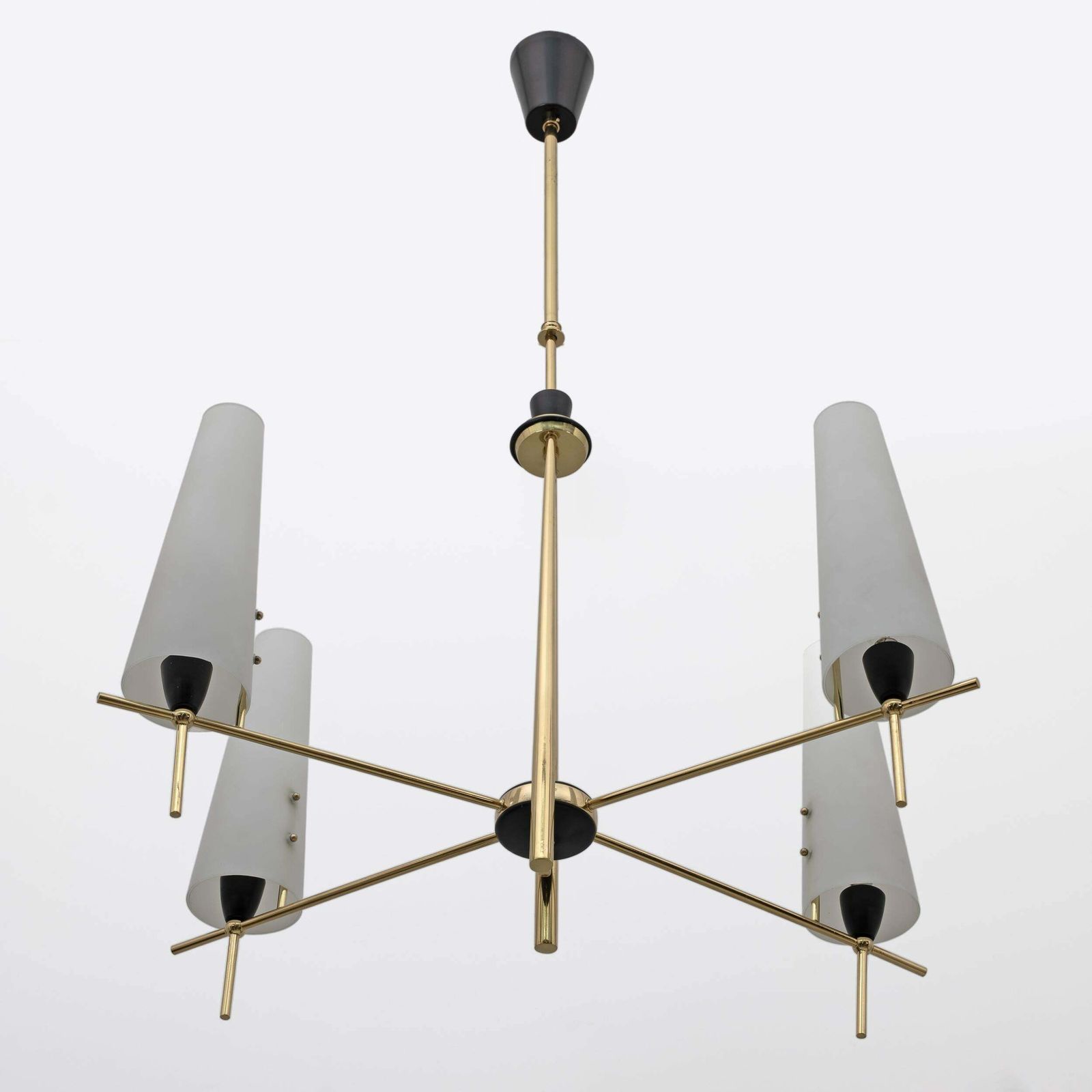 Stilnovo Style Mid Century Modern Italian Brass And Opaline Glass Chandelier 60s photo buy