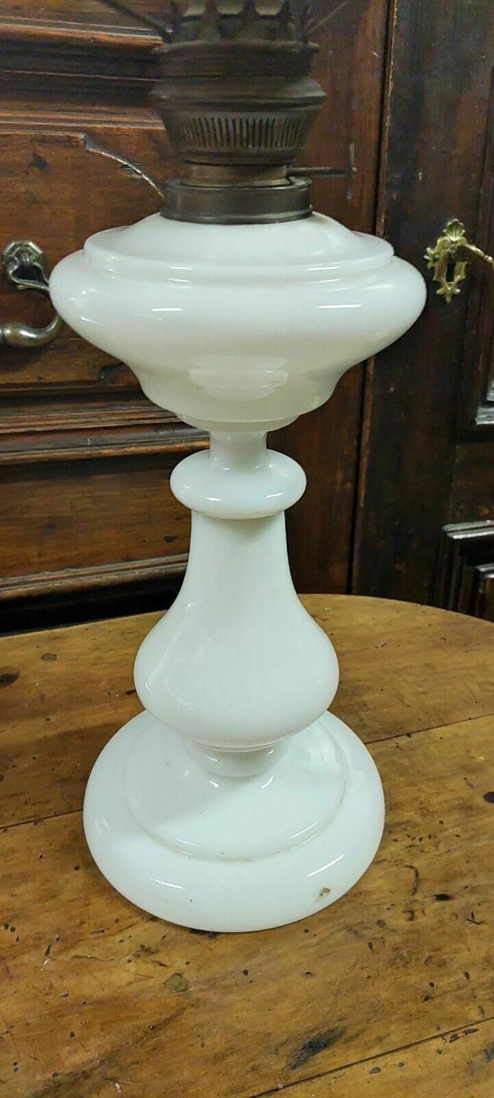 Large Antique Oil Lamp In Opaline Glass, Late 19th Century photo for sale
