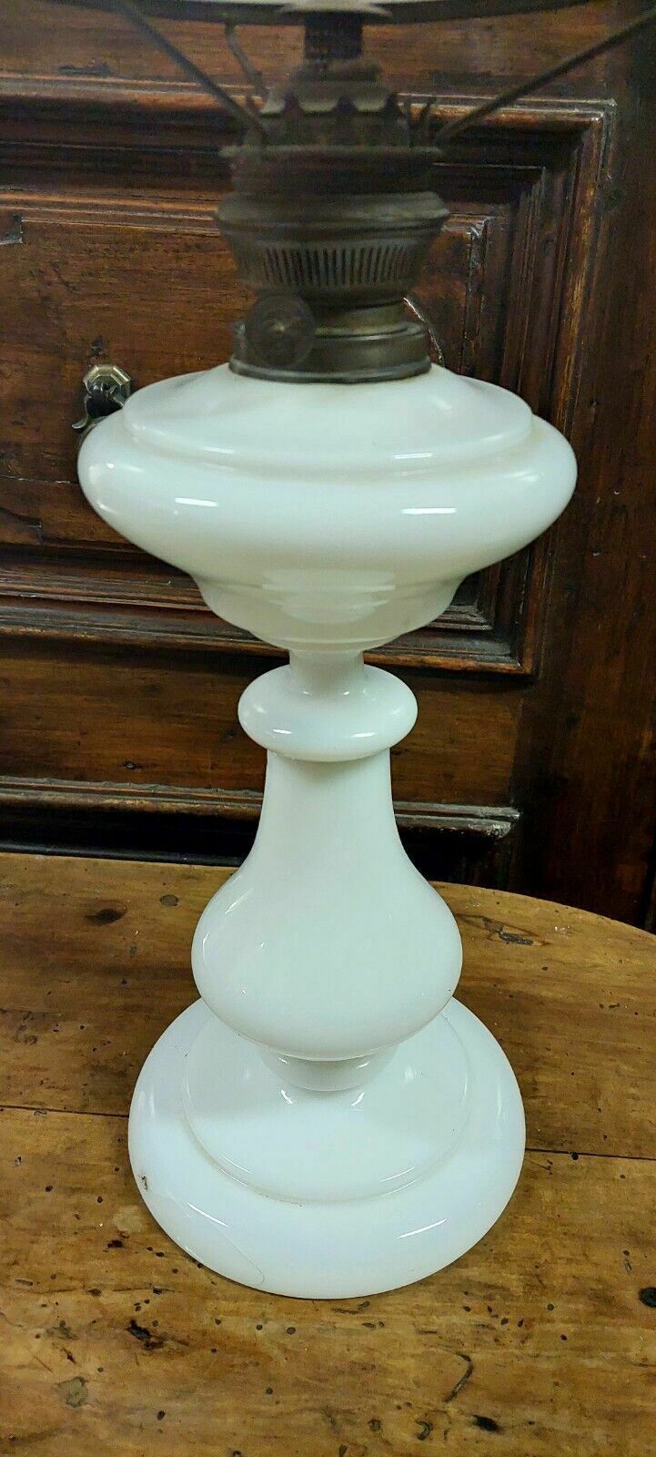 Lighting Large Antique Oil Lamp In Opaline Glass, Late 19th Century photo