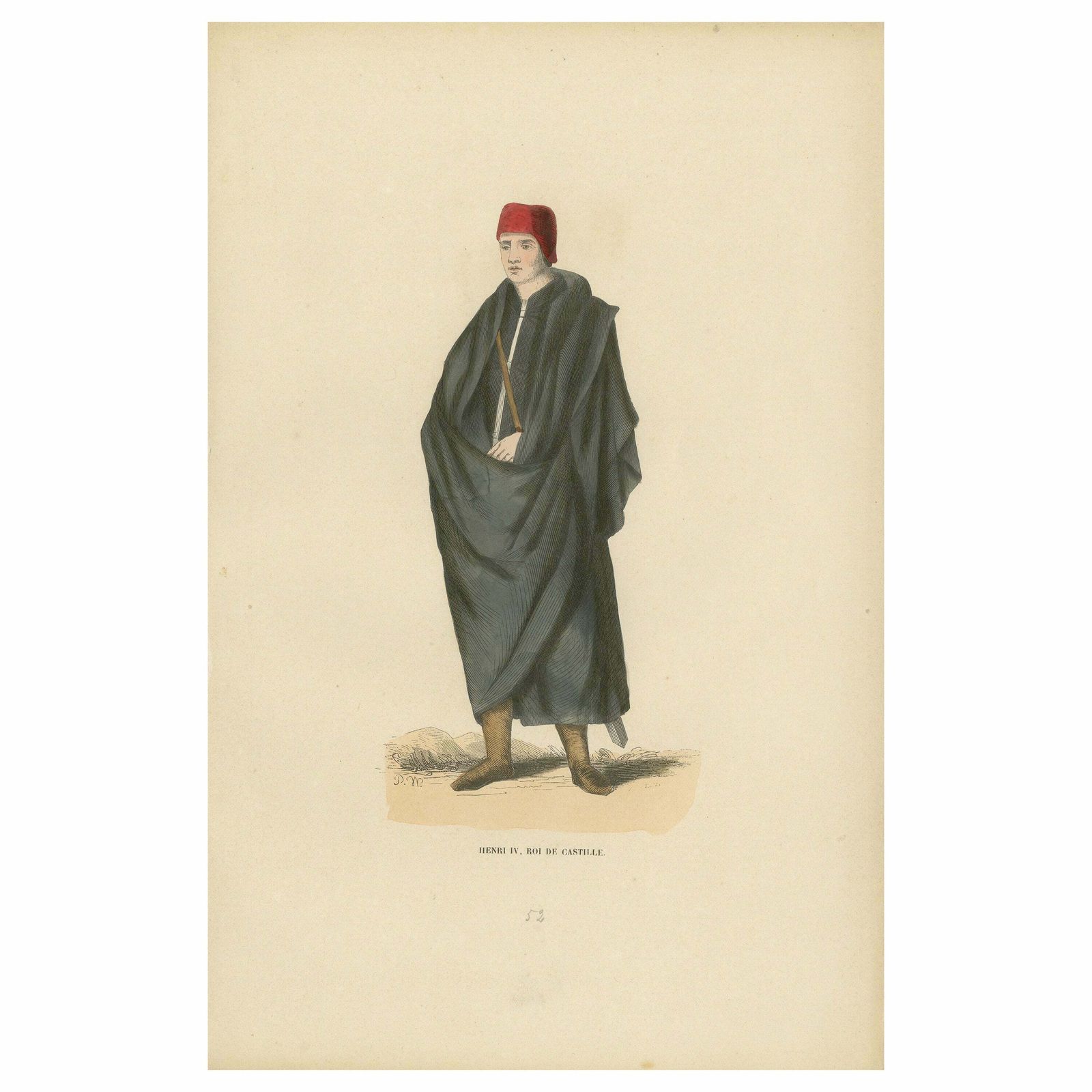 Henry II Of Castile: A Monarch's Contemplation, Hand Colored Lithograph, 1847