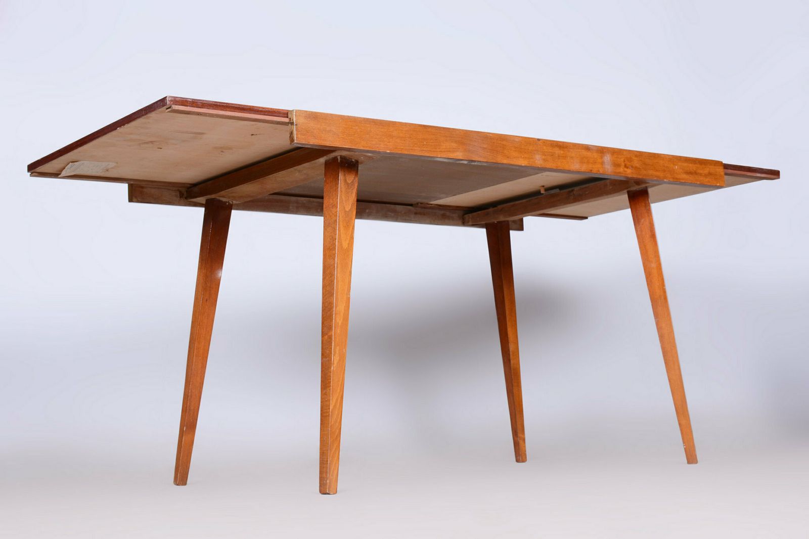 Furniture Original 20. Century Folding Table, Beech, Mahogany Veneer, Czech, 1960s photo