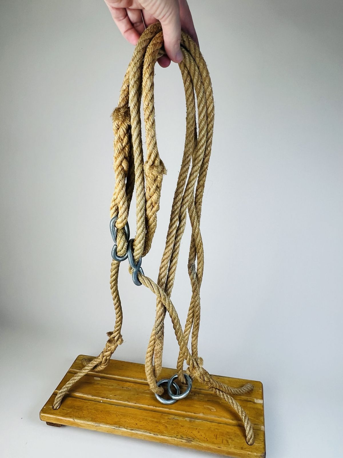 Vintage Garden Rope Swing With Wood Seat, Handmade Decor
