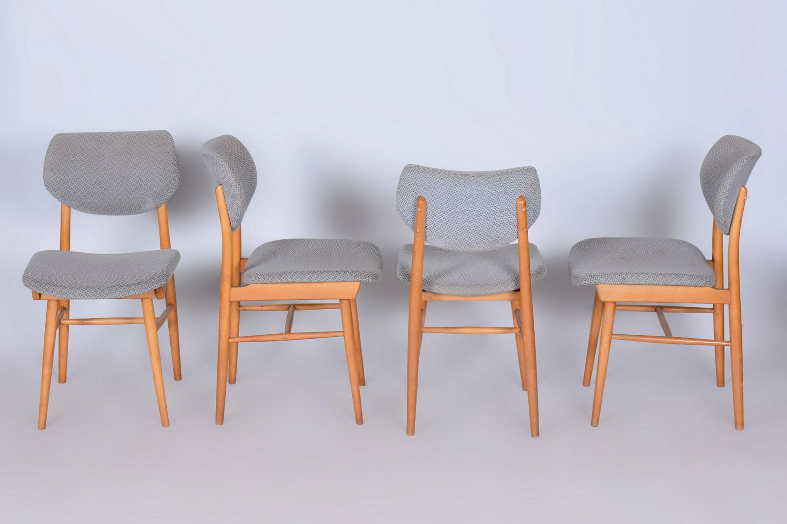 Set Of Four Original Mid Century Modern Chairs, Beech, Czech, 1960s photo for sale