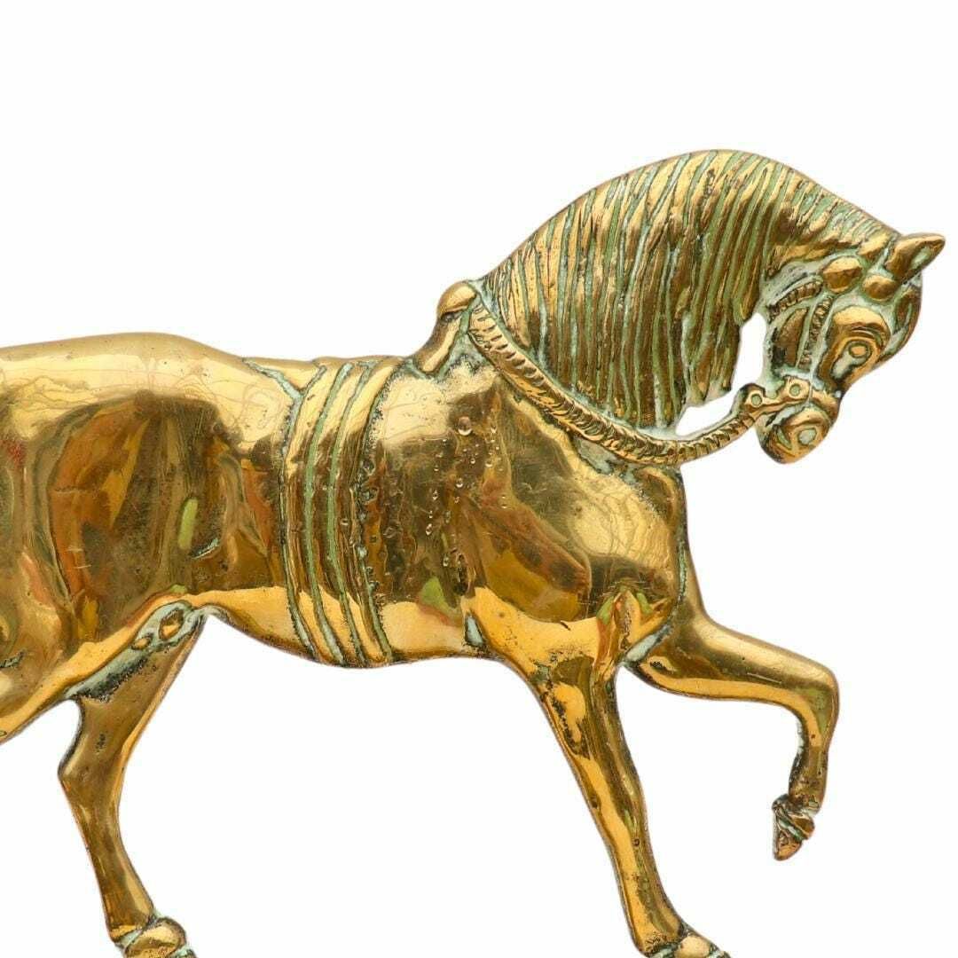 Antique English Georgian Brass Chimney Horse, Flat Back Brass Horse, Antique Horse Stattue photo for sale