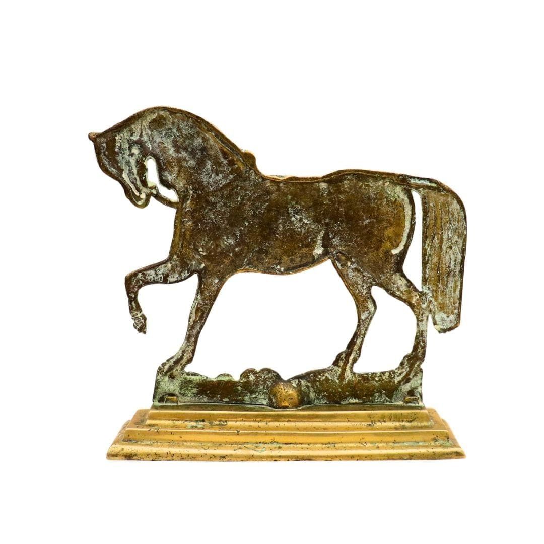 Antique English Georgian Brass Chimney Horse, Flat Back Brass Horse, Antique Horse Stattue photo Art