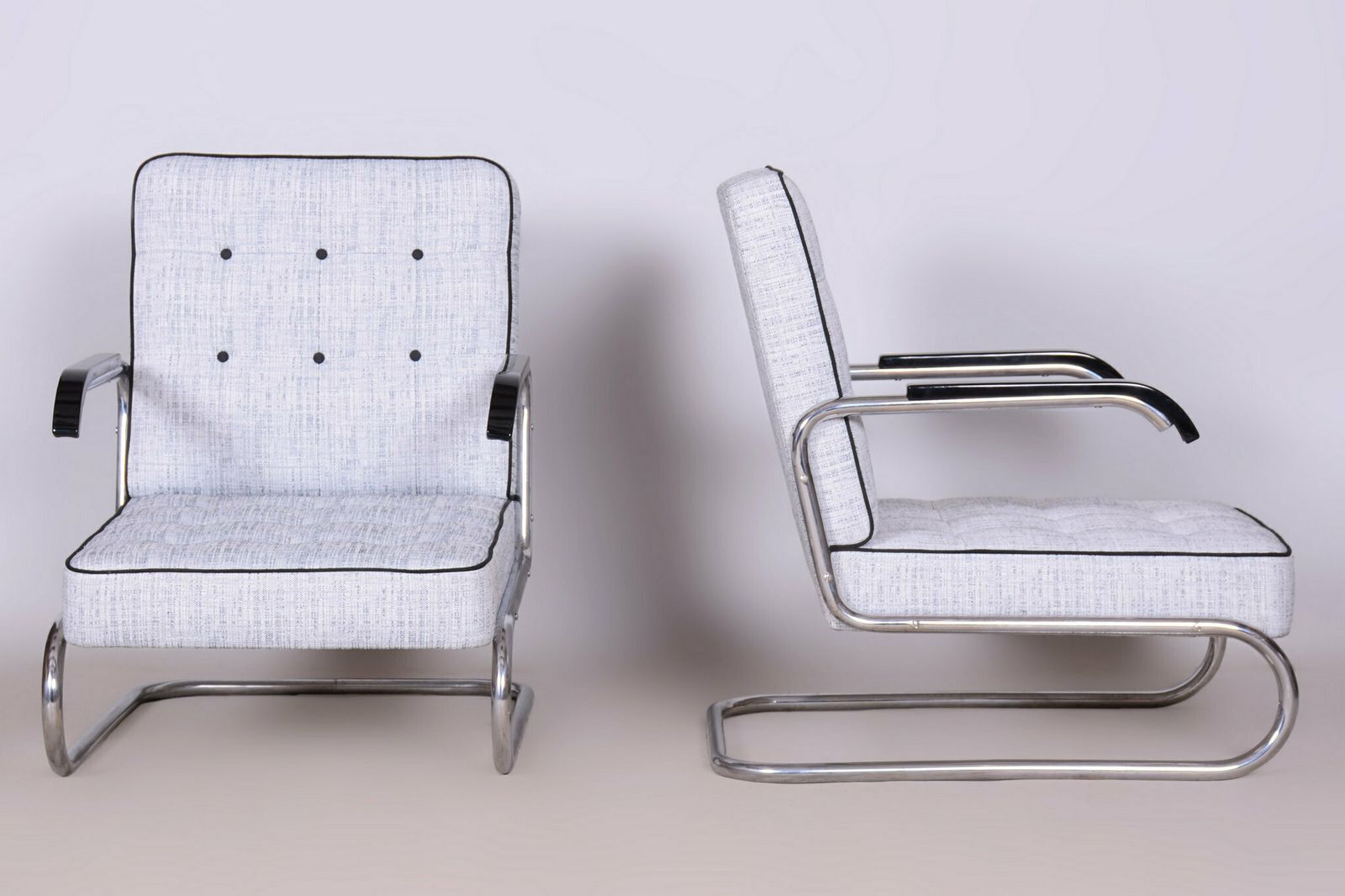 photo for sale Set Of Two Restored Bauhaus Armchairs, By Mücke Melder, Chrome, Czech, 1930s