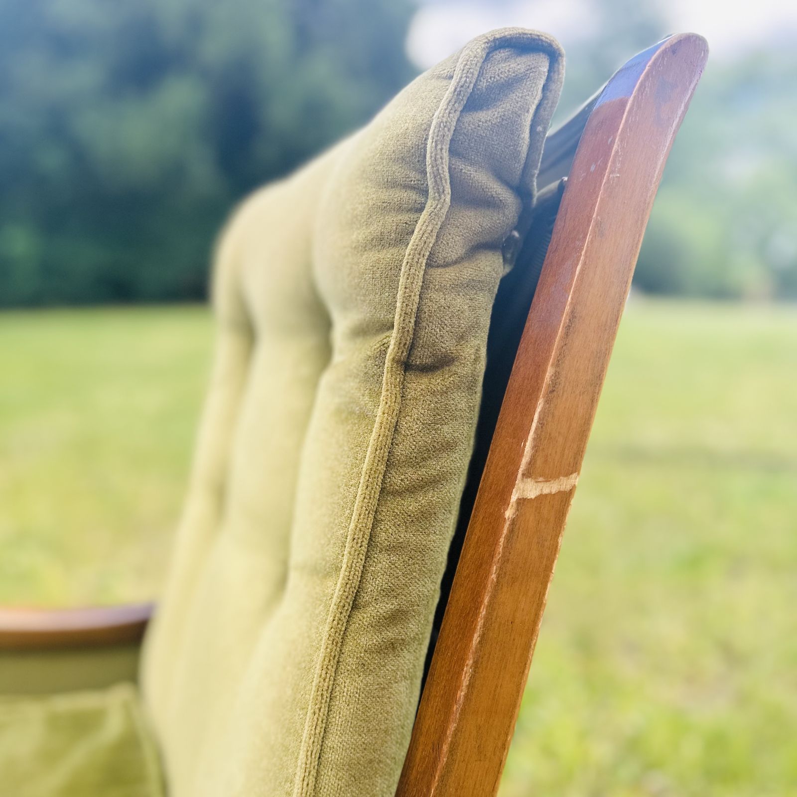Original Mid 20th Century Cintique Armchair In Moss Green Velvet photo vinterior