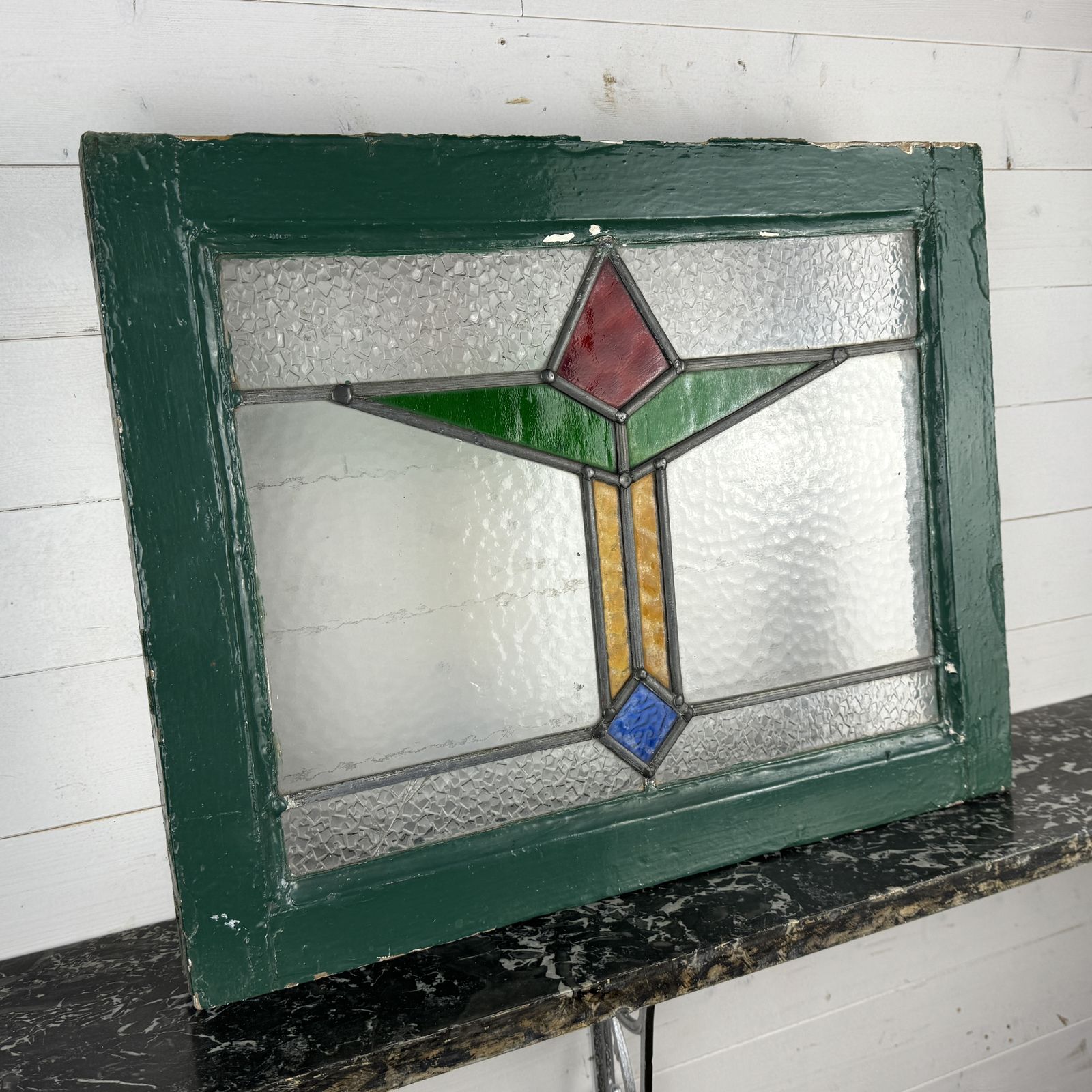 1930s Deco Stained Glass Leaded Light In Frame photo furniture