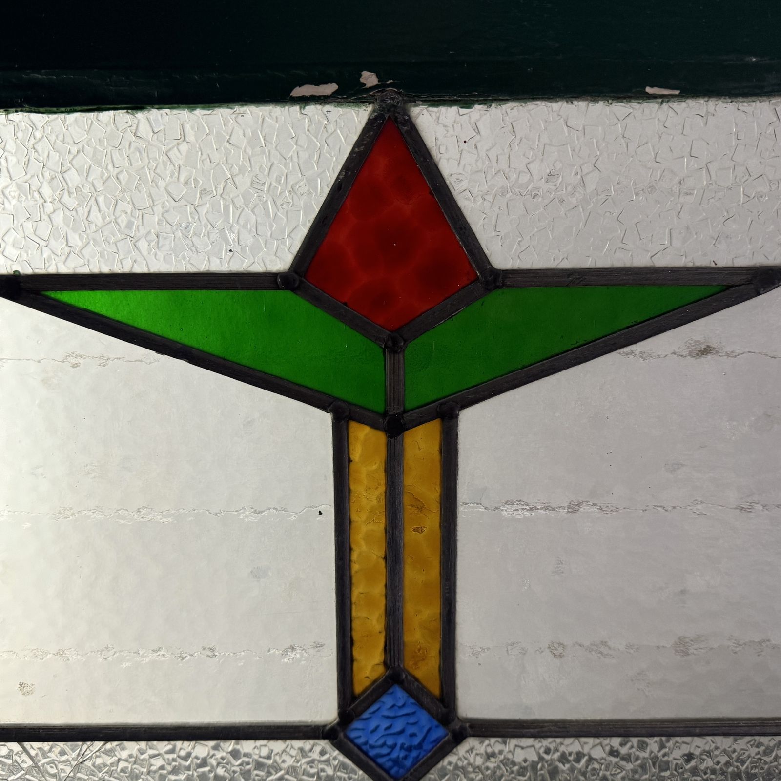 1930s Deco Stained Glass Leaded Light In Frame photo for sale