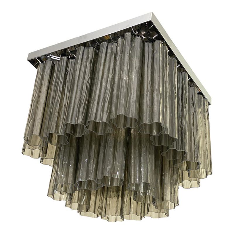 Contemporary Grey "Tronchi" In Venini Style Murano Glass Sputnik Squared Flush Mount photo Lighting