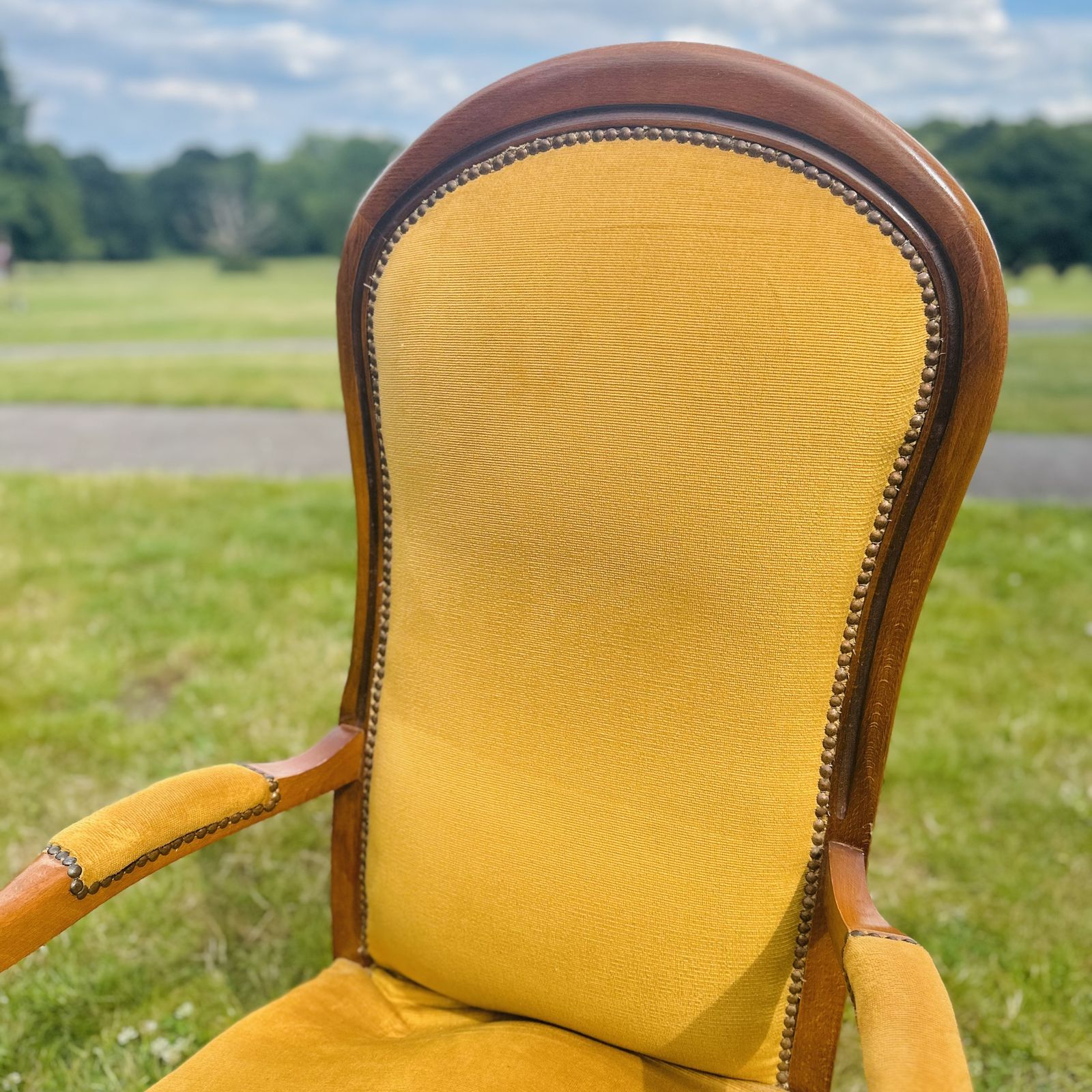 Vintage 19th Century Voltaire Armchair In Yellow Cord Velvet photo furniture