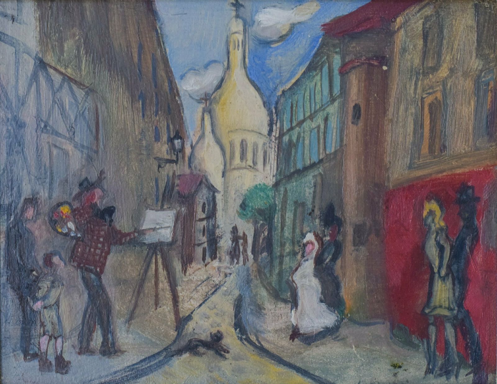 Montmartre Scene In The Style Of Michel Georges Michel. Oil On Board