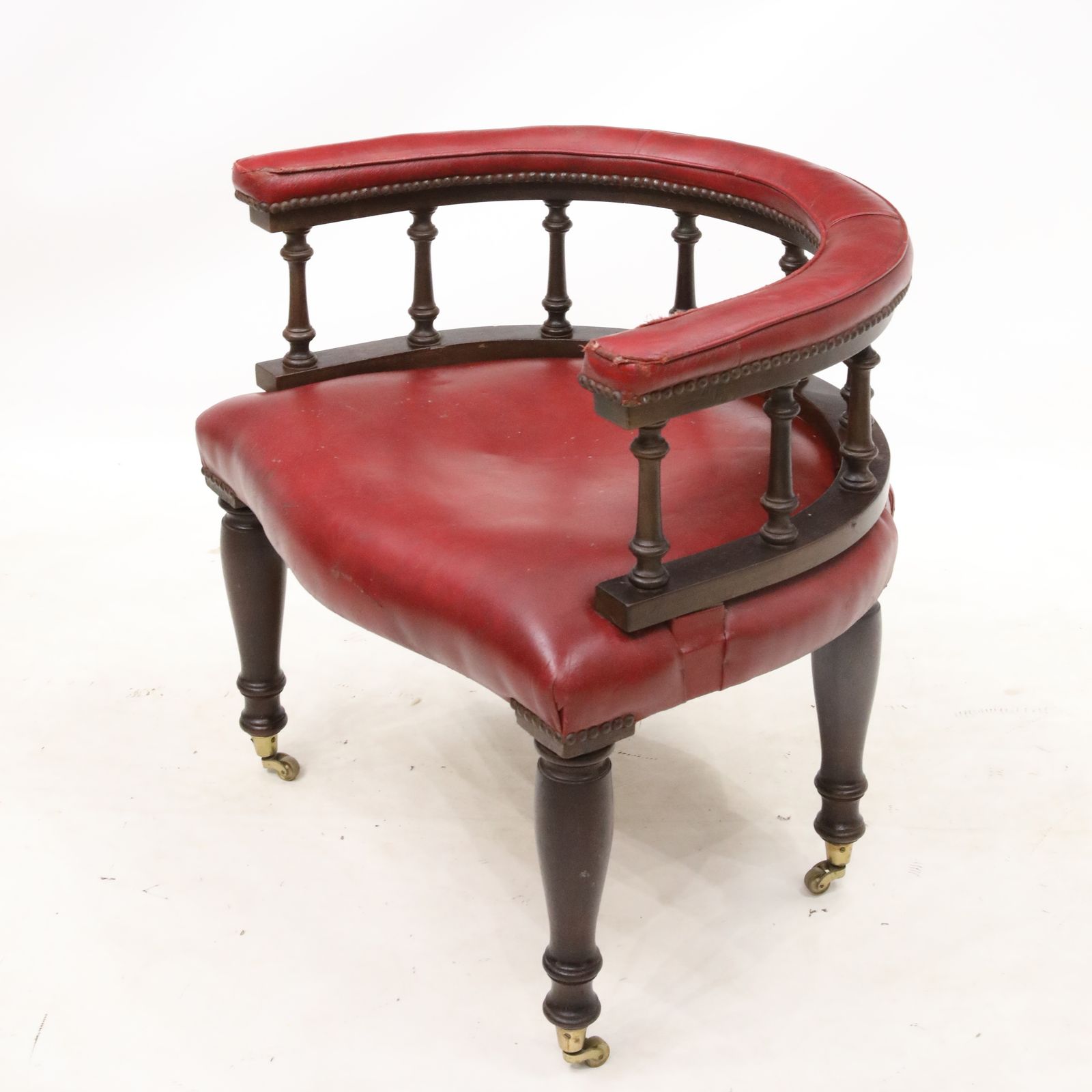 Antique Studded Red Leather Cabptians Armchair Tub Chair Free Uk Delivery photo furniture