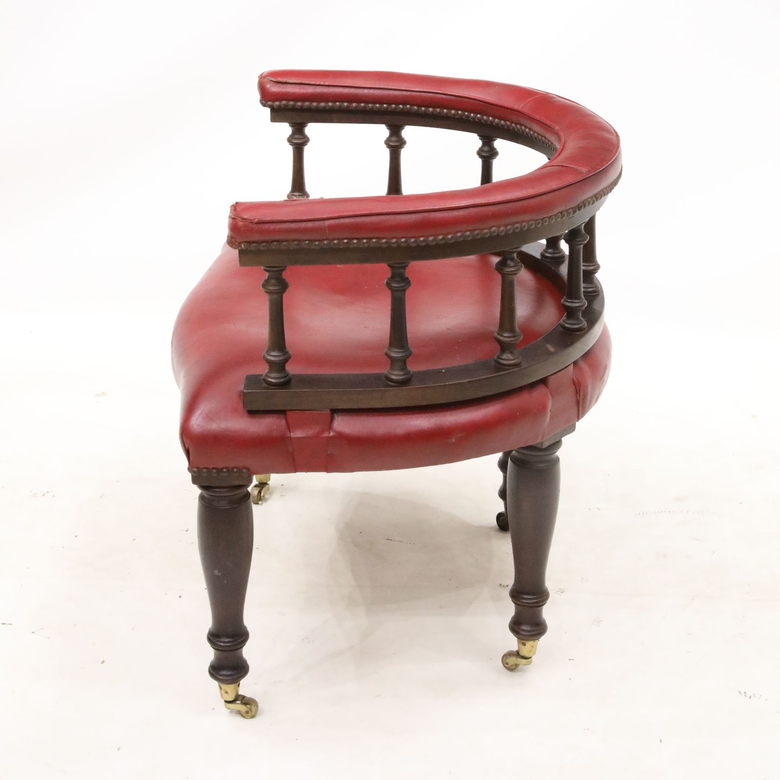 Antique Studded Red Leather Cabptians Armchair Tub Chair Free Uk Delivery photo for sale