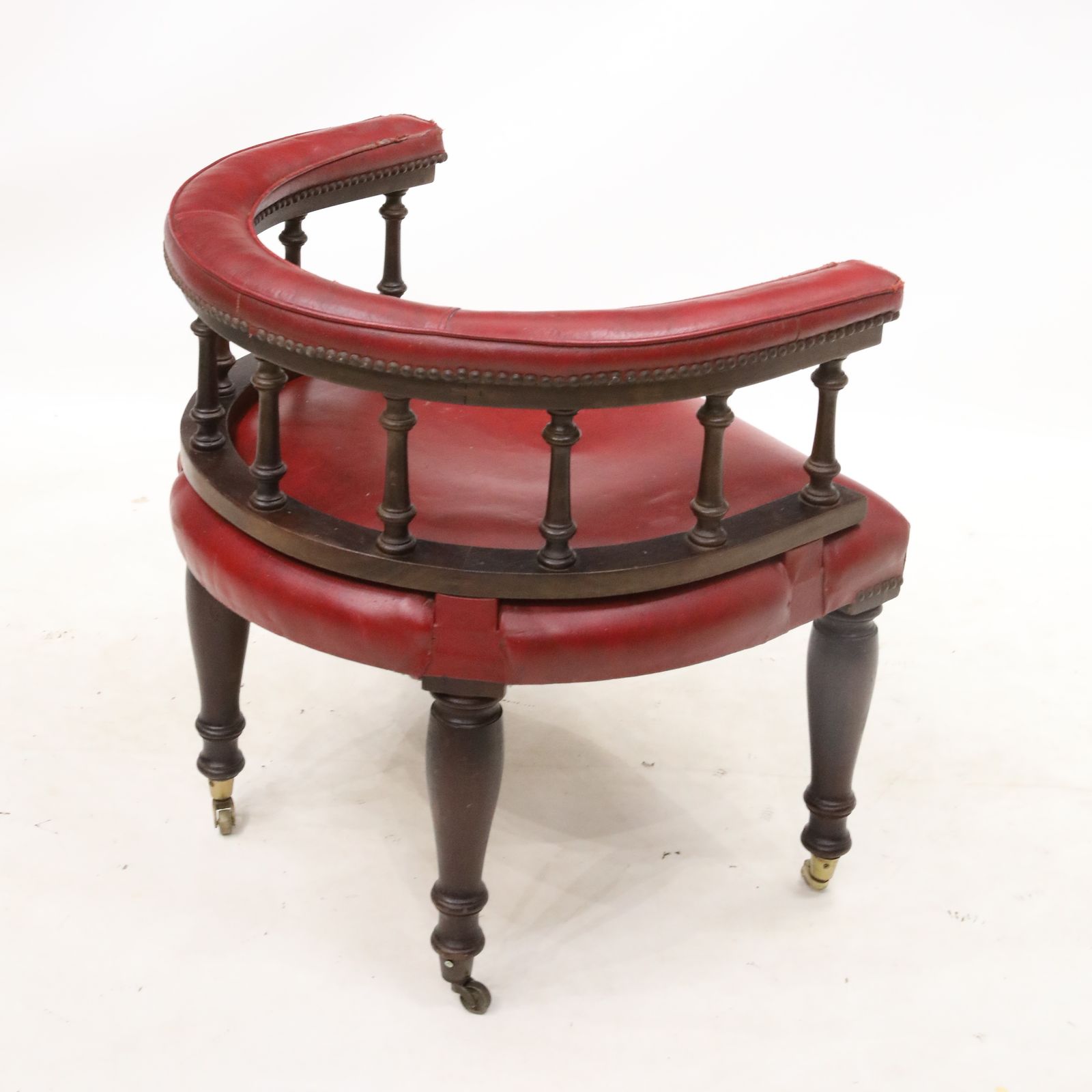 Antique Studded Red Leather Cabptians Armchair Tub Chair Free Uk Delivery photo vinterior