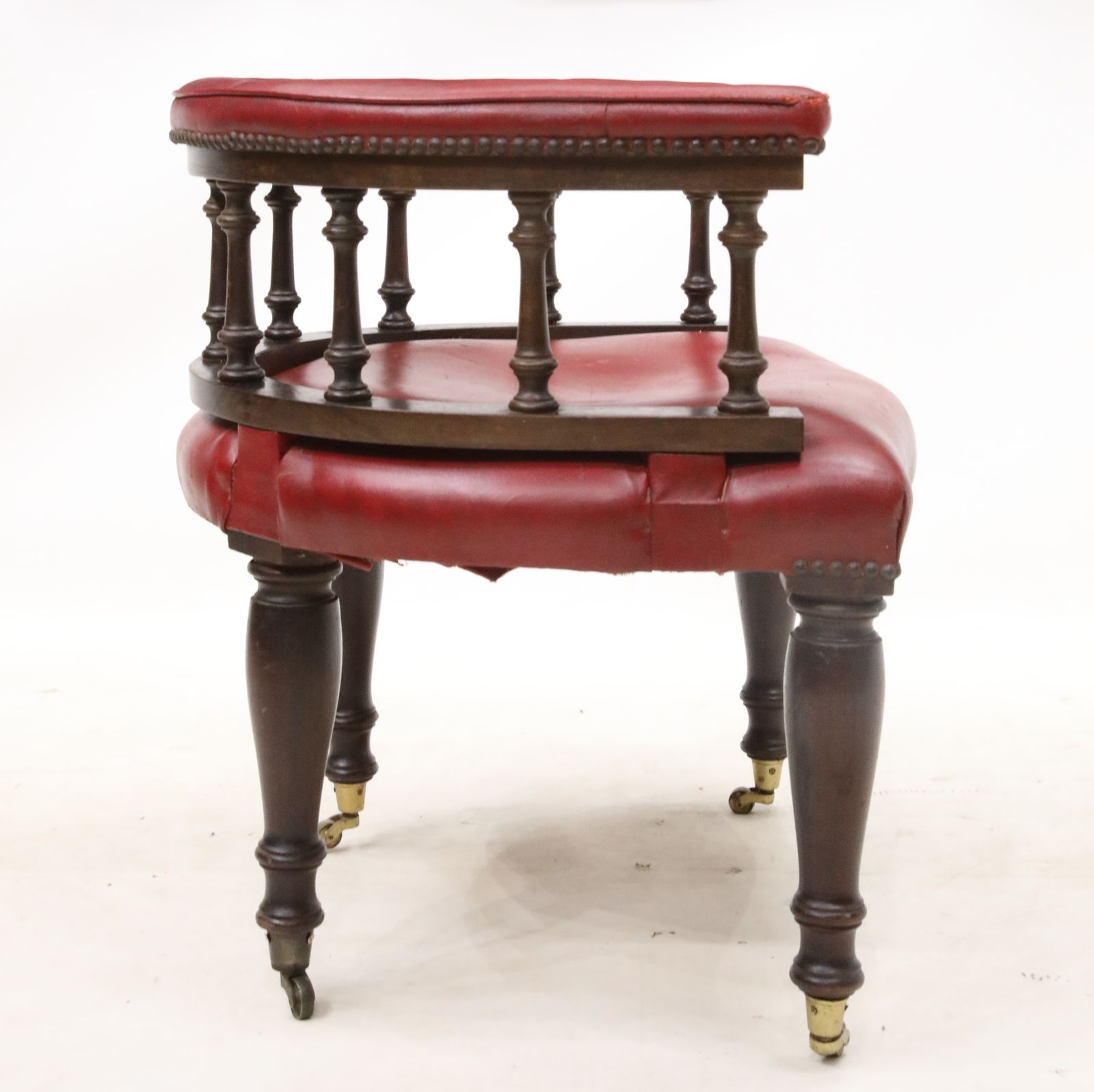 Furniture Antique Studded Red Leather Cabptians Armchair Tub Chair Free Uk Delivery photo