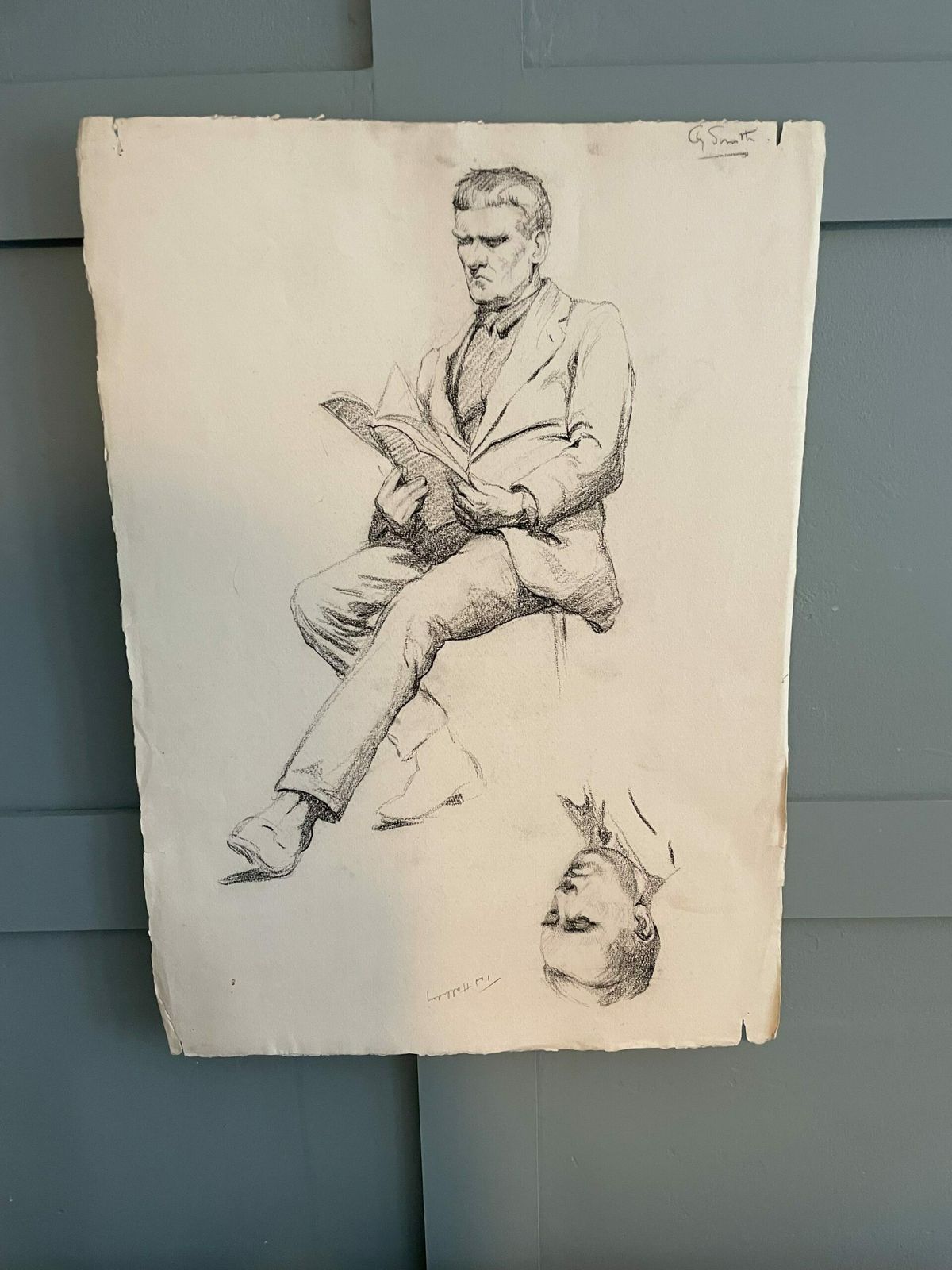 Antique Pencil Portrait Of Ted Halliday photo for sale