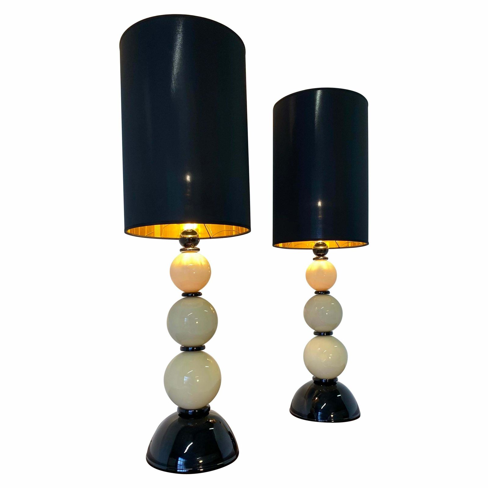 Pair Of Black And Ivory Murano Glass Table Lamps