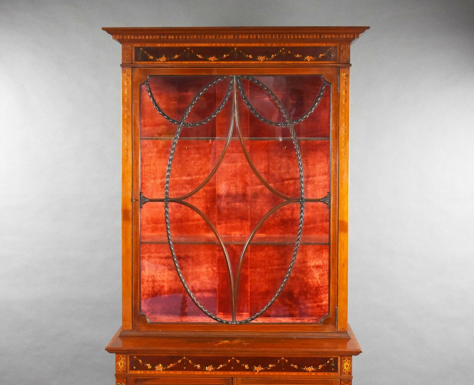 Edwardian Mahogany Satinwood Hand Painted Display Cabinet photo Furniture