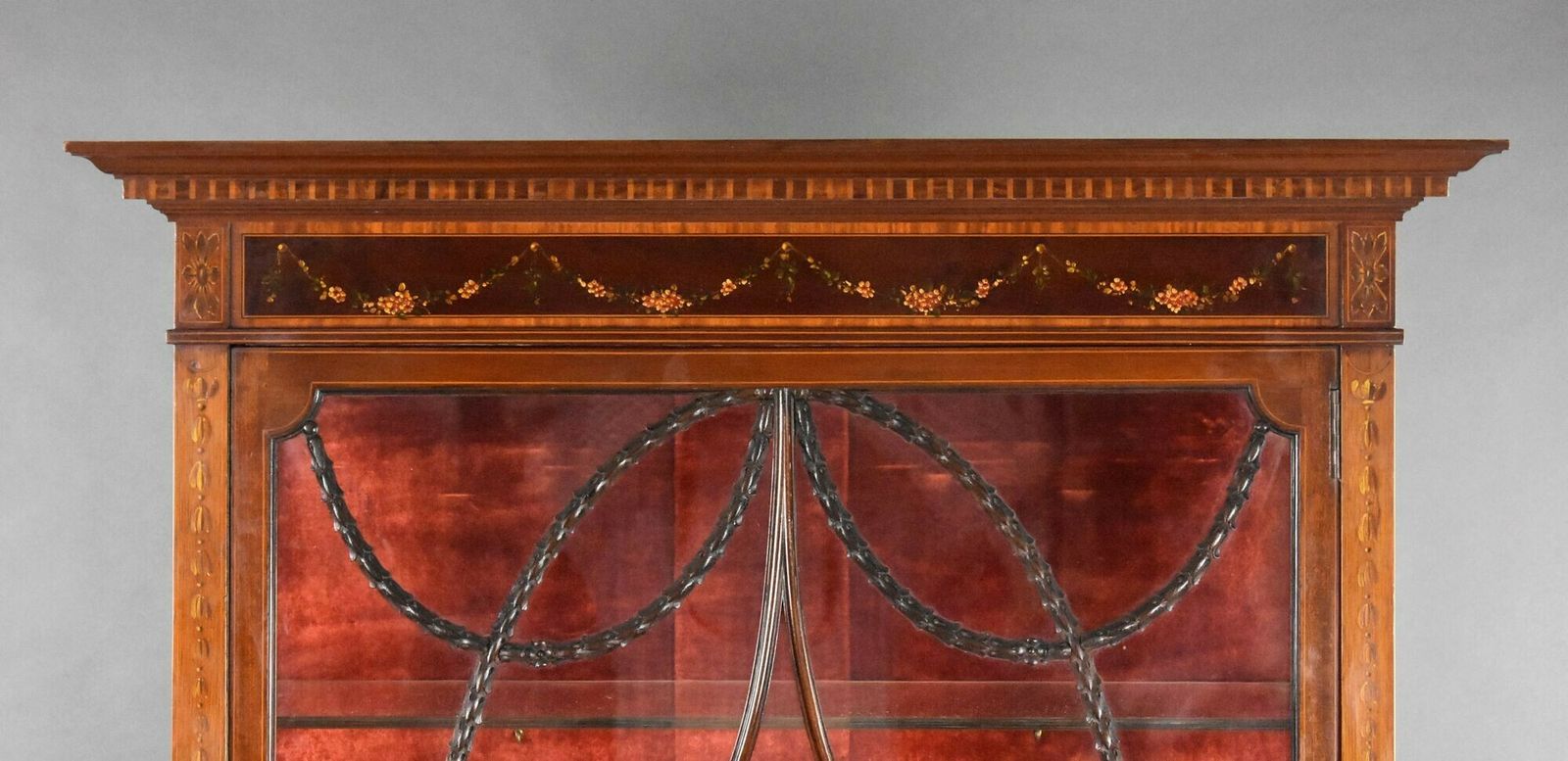 Edwardian Mahogany Satinwood Hand Painted Display Cabinet photo vinterior