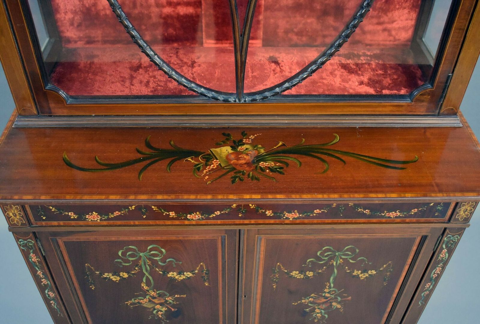 Edwardian Mahogany Satinwood Hand Painted Display Cabinet photo vintage