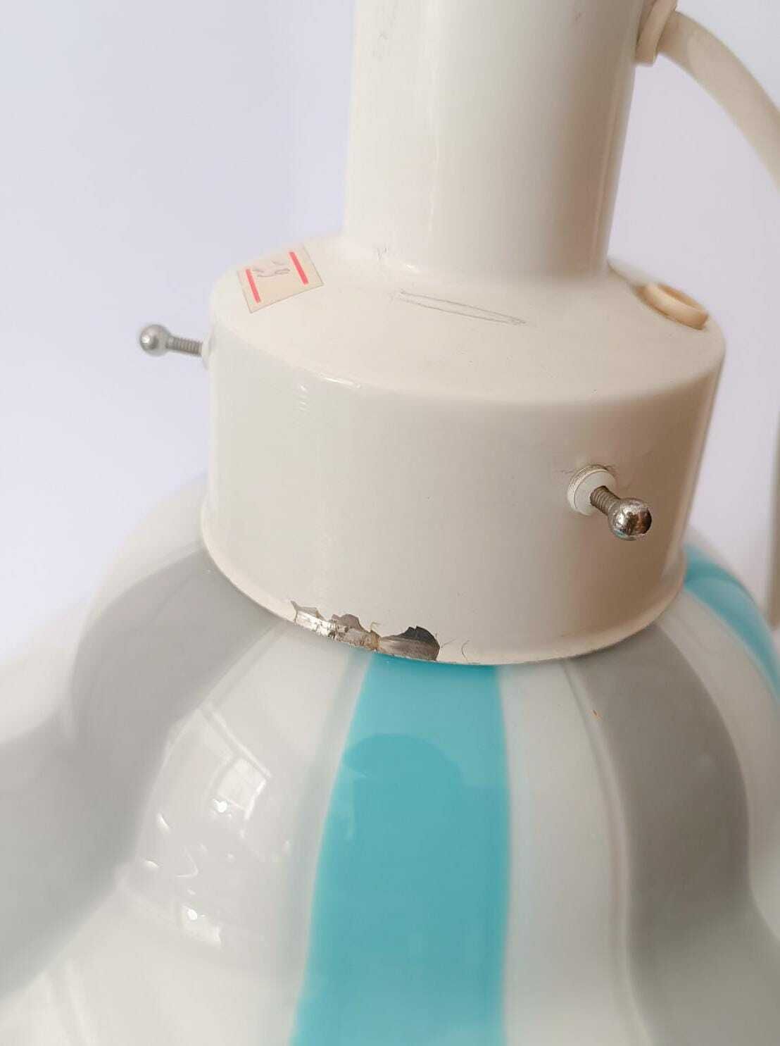 Large Table Lamp In White Murano Glass With Gray And Blue Bands, Vintage La Murrina 2 Lights photo vintage