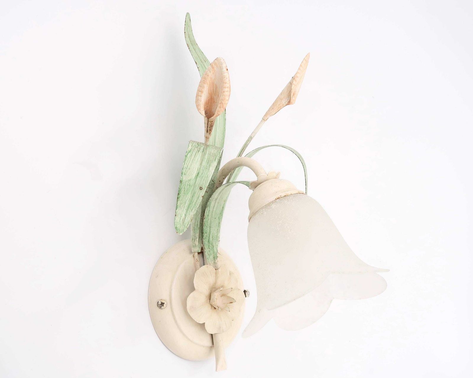 Wall Sconce Lighting : Pale Pink Arum Flowers With Green Leaves, 1980s / Boho Chic, Leaf, Floral photo furniture